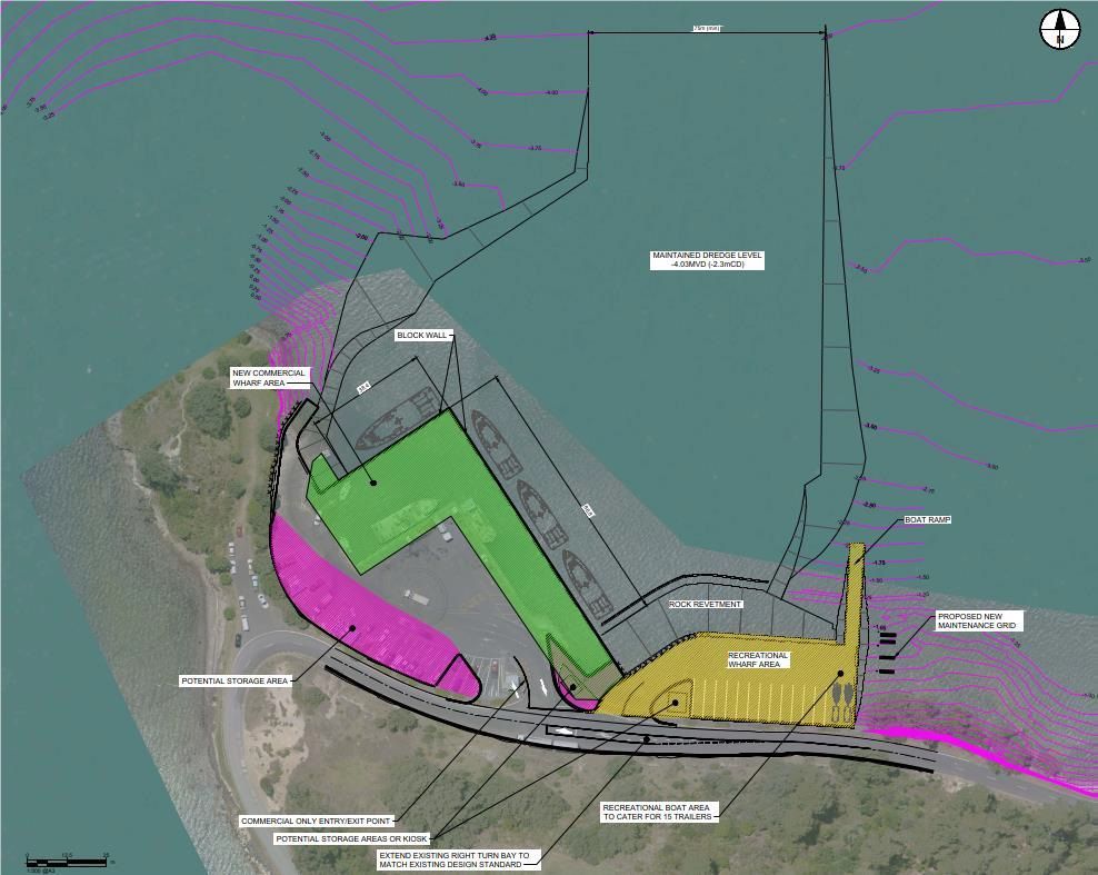 The planned design for the Sugarloaf Wharf upgrade.The wharf will be owned by a Special Purpose Vehicle (SPV) called Ariki Tahi Sugarloaf Wharf Ltd. Image / Supplied