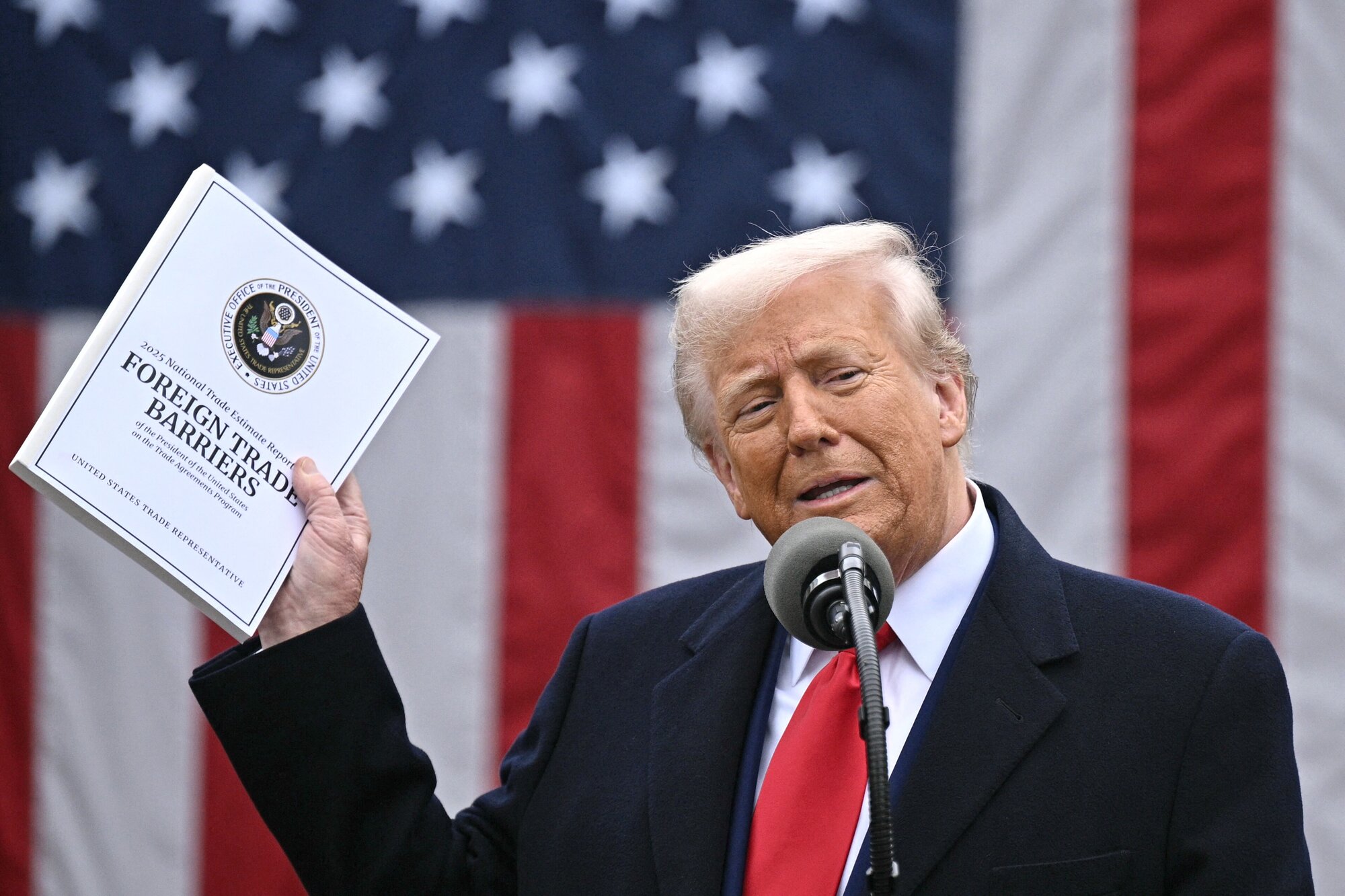 Trump delivers remarks on reciprocal tariffs. Photo / Brendan Smialowski, AFP