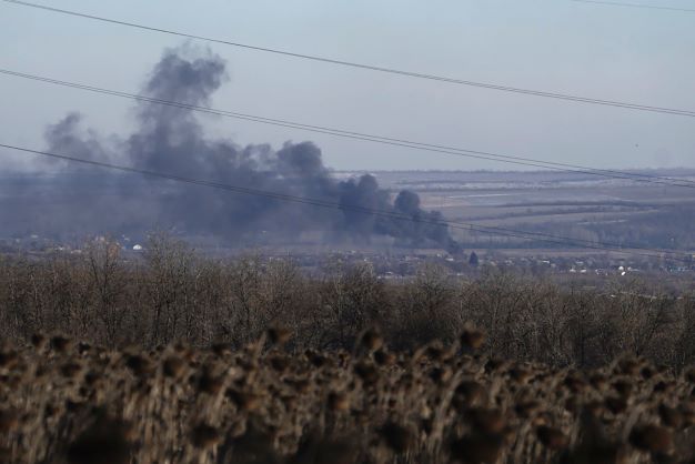 Smoke billows during fighting between Ukrainian and Russian forces in Soledar, Donetsk region, Ukraine. Photo / AP