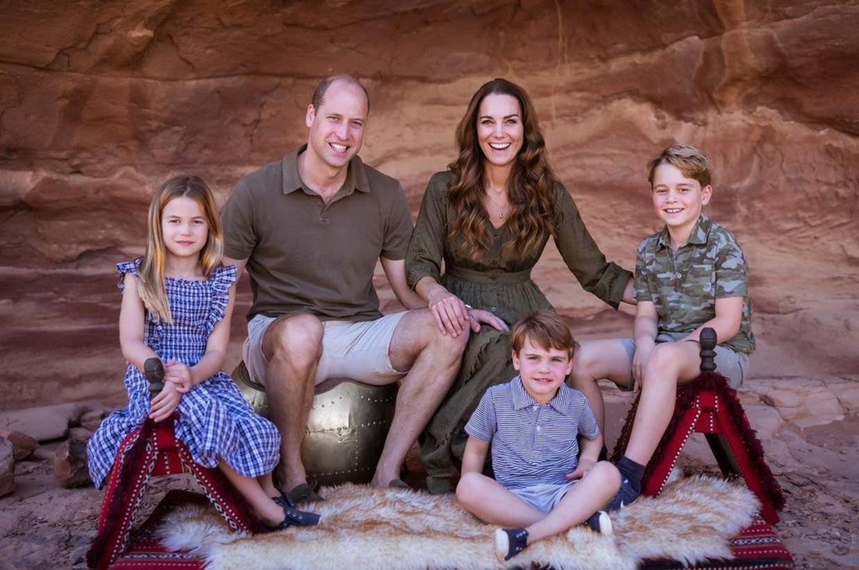 Kate and husband Prince William - who is first in line to the British throne - are parents to Princess Charlotte, 8, Prince Louis, 5, and Prince George, 10. The family are pictured during a 2021 holiday in Jordan, where the now Princess of Wales lived for two years as a child. Photo / Twitter