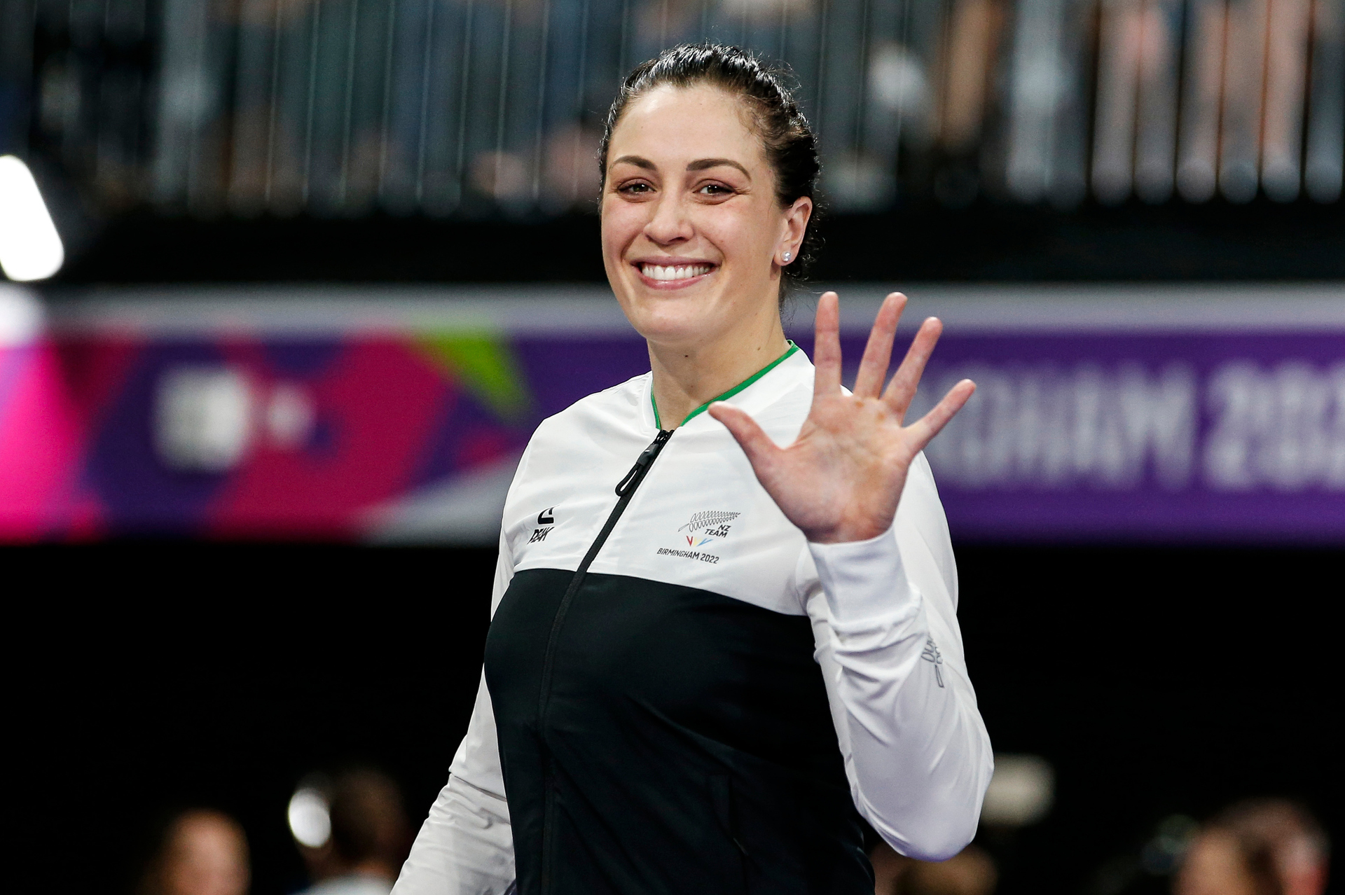 Dame Sophie Pascoe celebrates her gold medal in the Women's 100m Freestyle S9 Swimming medal ceremony at the Sandwell Aquatics Centre, during the 2022 Commonwealth Games. Photo / Photosport