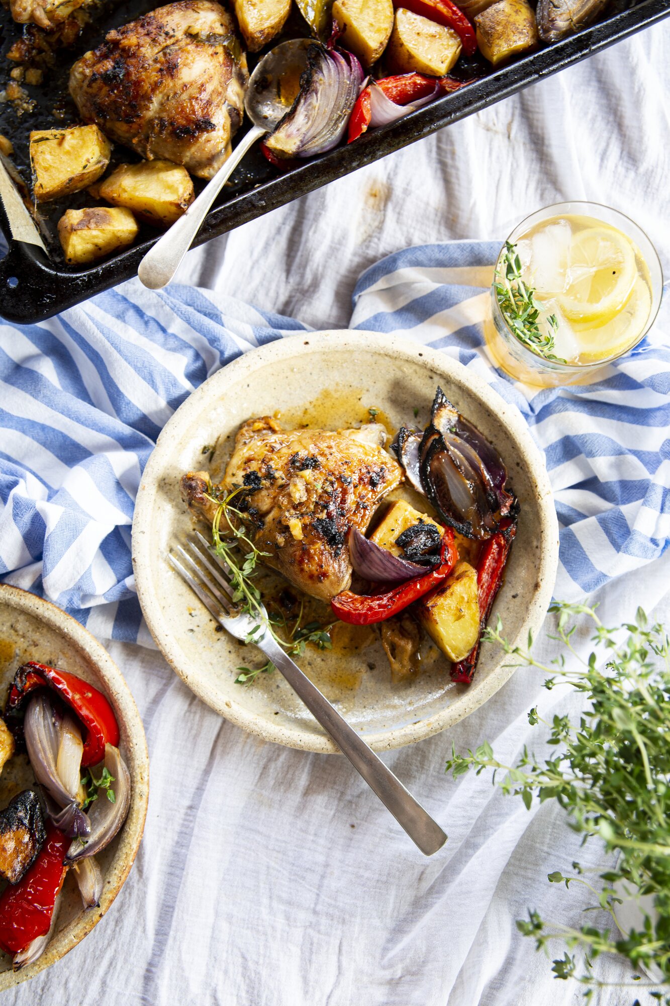 Gretchen Lowe's Lemony Chicken and Patatas Traybake. Photo / Gretchen Lowe