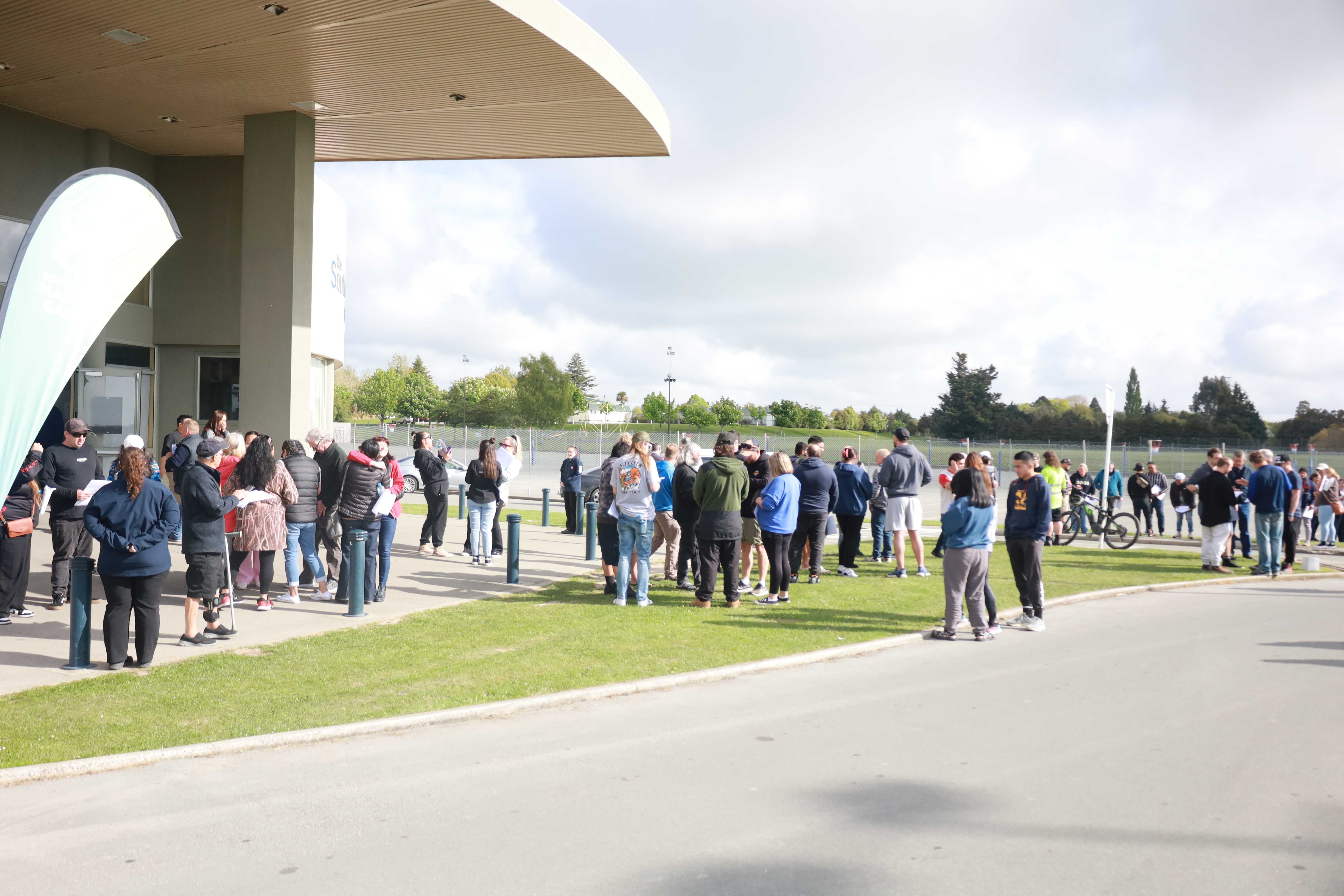 Staff gathered in Timaru as Alliance Group confirmed the closure of its Smithfield meat processing plant. Photo / Ben Tomsett
