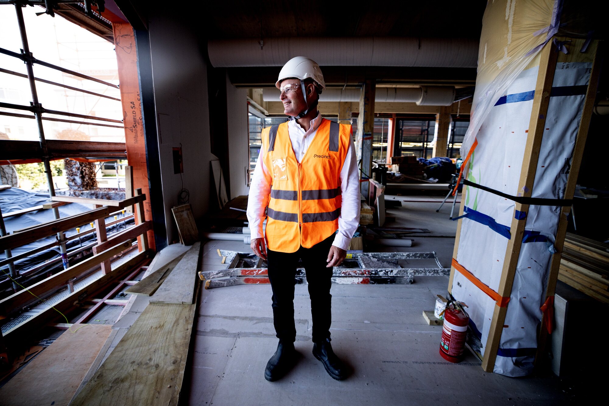 Precinct Properties chief executive Scott Pritchard inside Generator Pipiri Lane, which is opening later this year. Photo / Dean Purcell