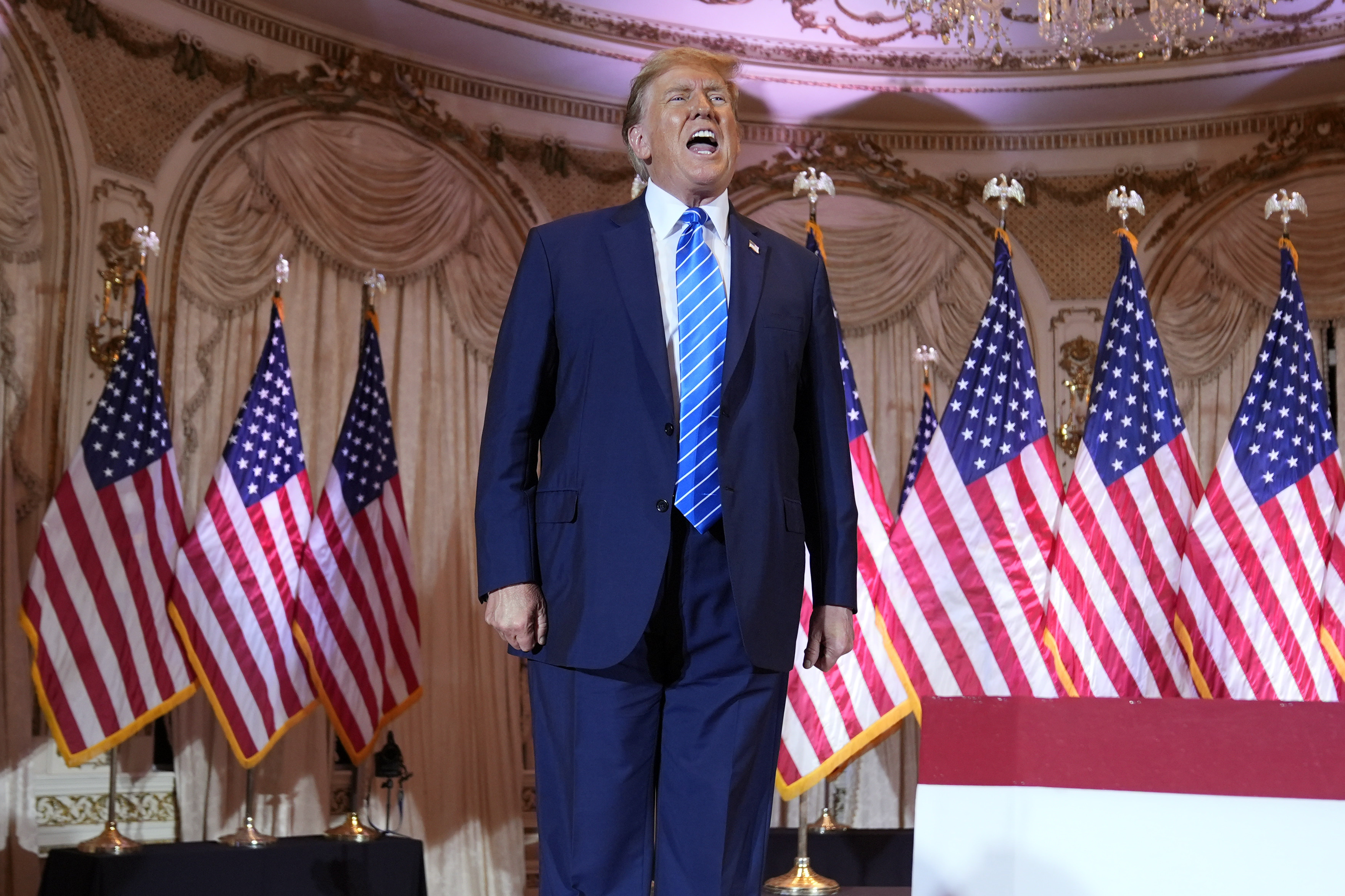 Republican presidential candidate former President Donald Trump arrives to speak at a Super Tuesday election night party. Photo / AP