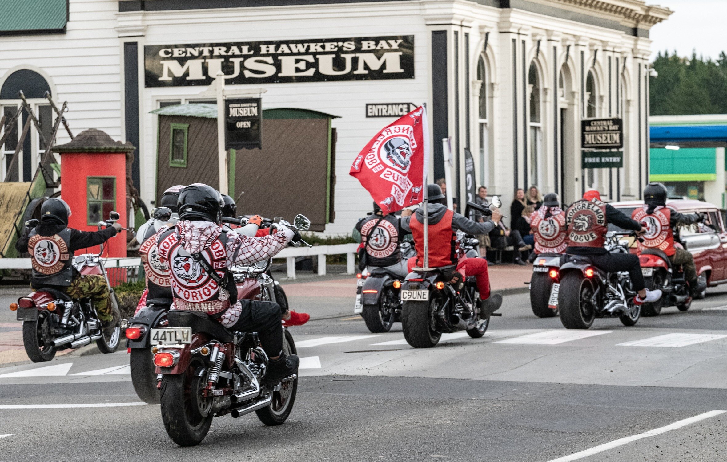 A Mongrel Mob procession in Central Hawke's Bay as part of the Notorious chapter's national leader Sonny Smith's tangi. Photo / NZME