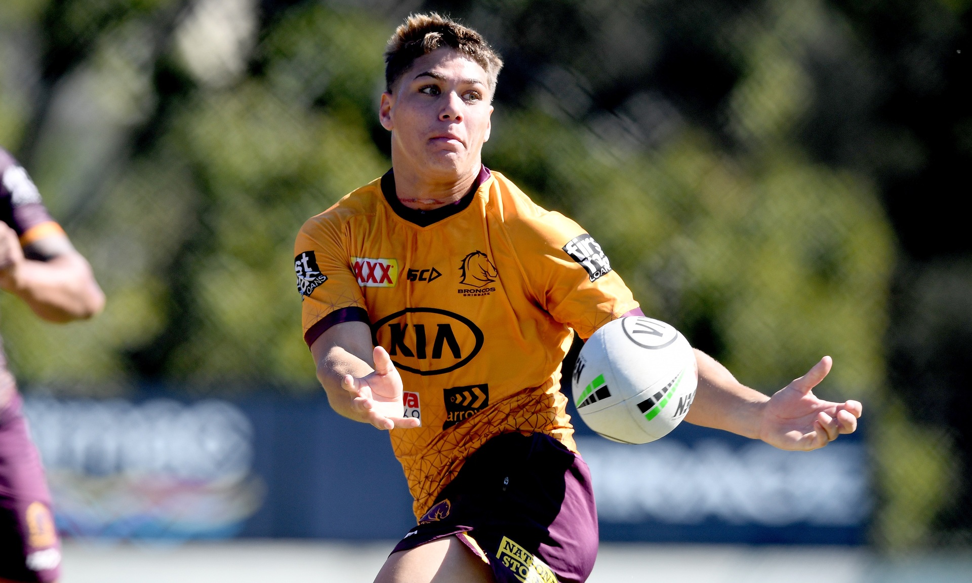 Reece Walsh runs during a Brisbane Broncos NRL training session at