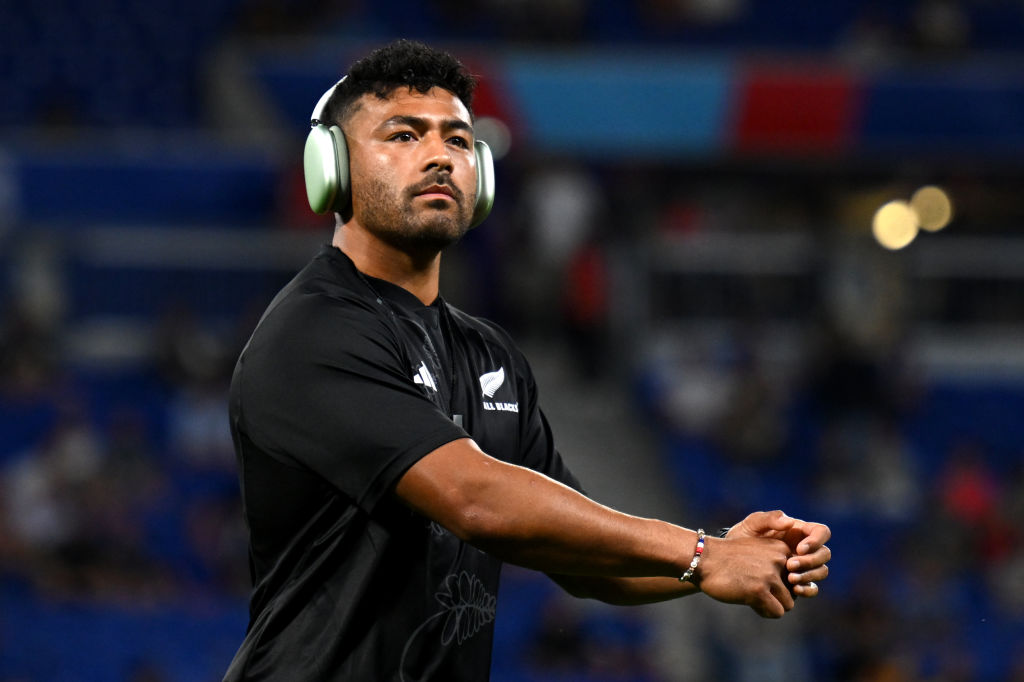 Richie Mo'unga looks on as he inspects the pitch ahead of the Rugby World Cup France 2023 match between New Zealand and Italy at Parc Olympique. Photo / Getty Images