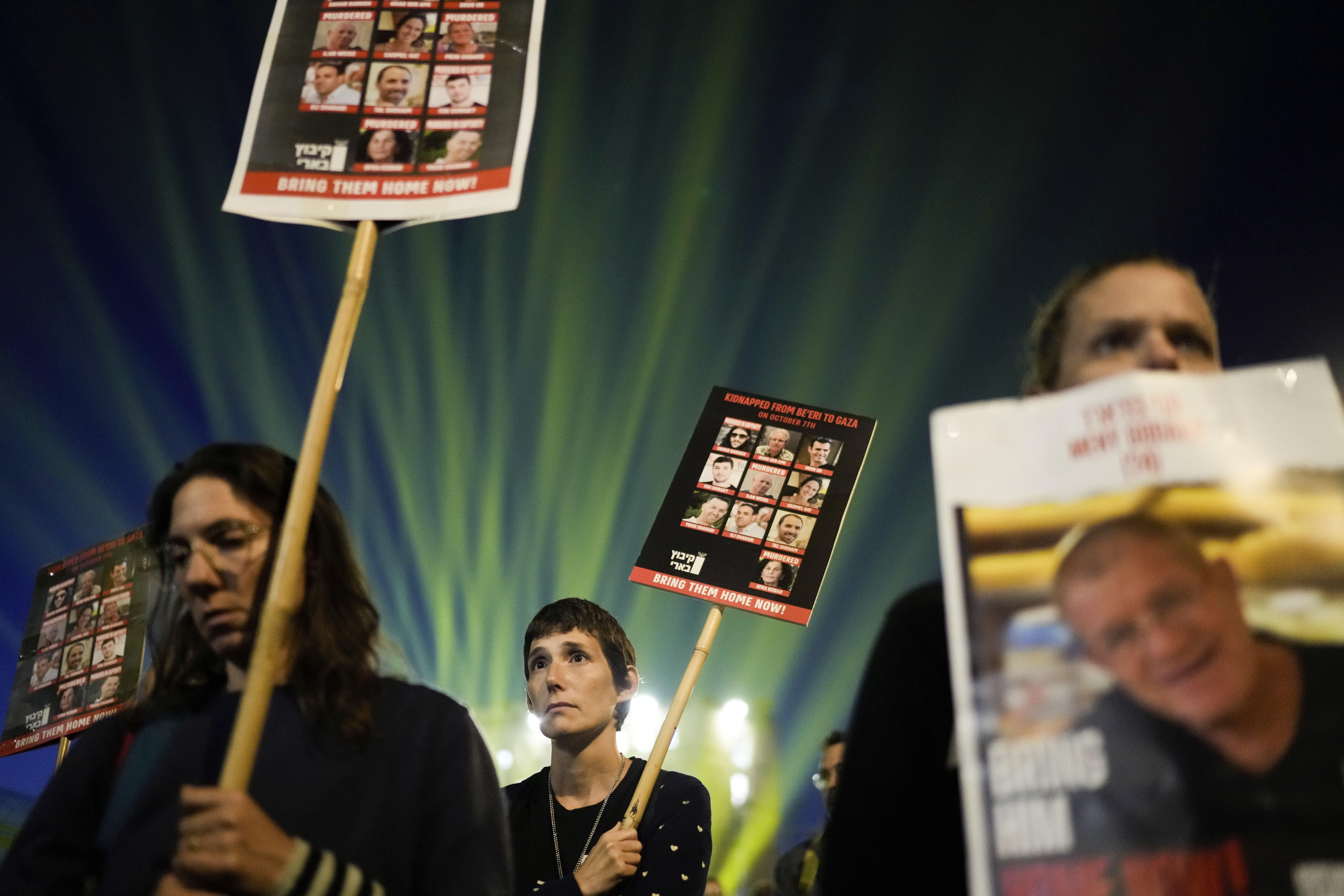 Israeli demonstrators call on the government to secure the release of hostages held in the Gaza Strip by Hamas during a rally marking six months since the outbreak of war against the Islamic militant group, outside the Knesset, Israel's parliament, in Jerusalem. Photo / AP