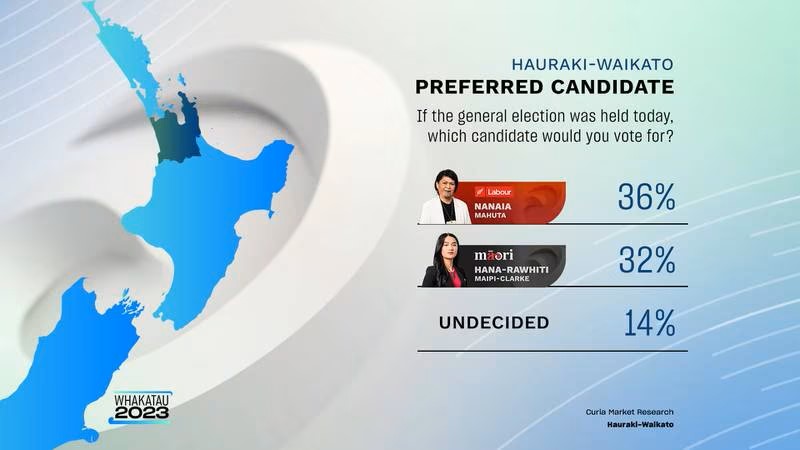 Tuesday night poll result for Hauraki-Waikato. Photo / Whakaata Māori