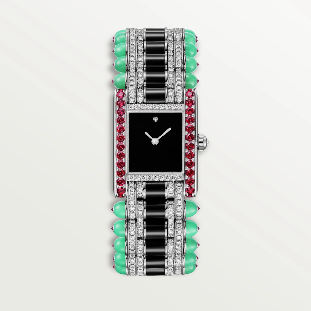 One of several of Cartier's bejwelled fine jewellery Tank timepieces.