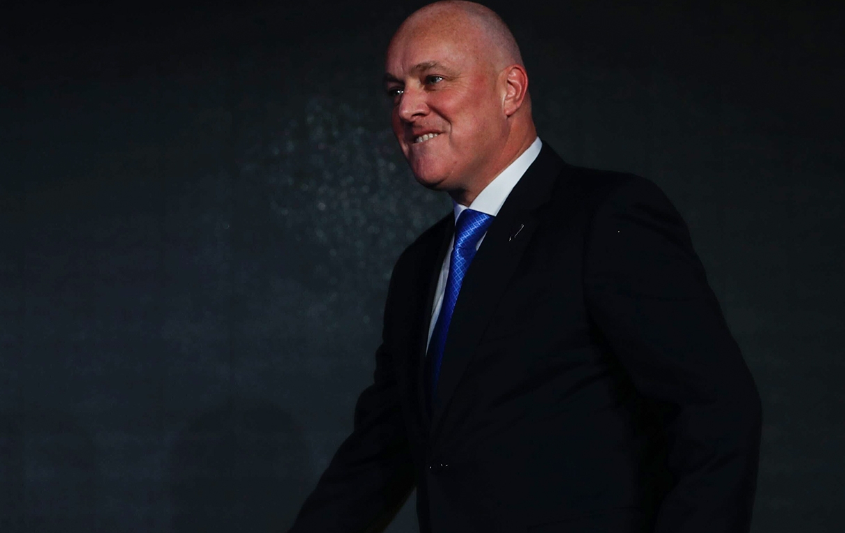 Christopher Luxon arrives at the National party on election night. Photo /  Dean Purcell