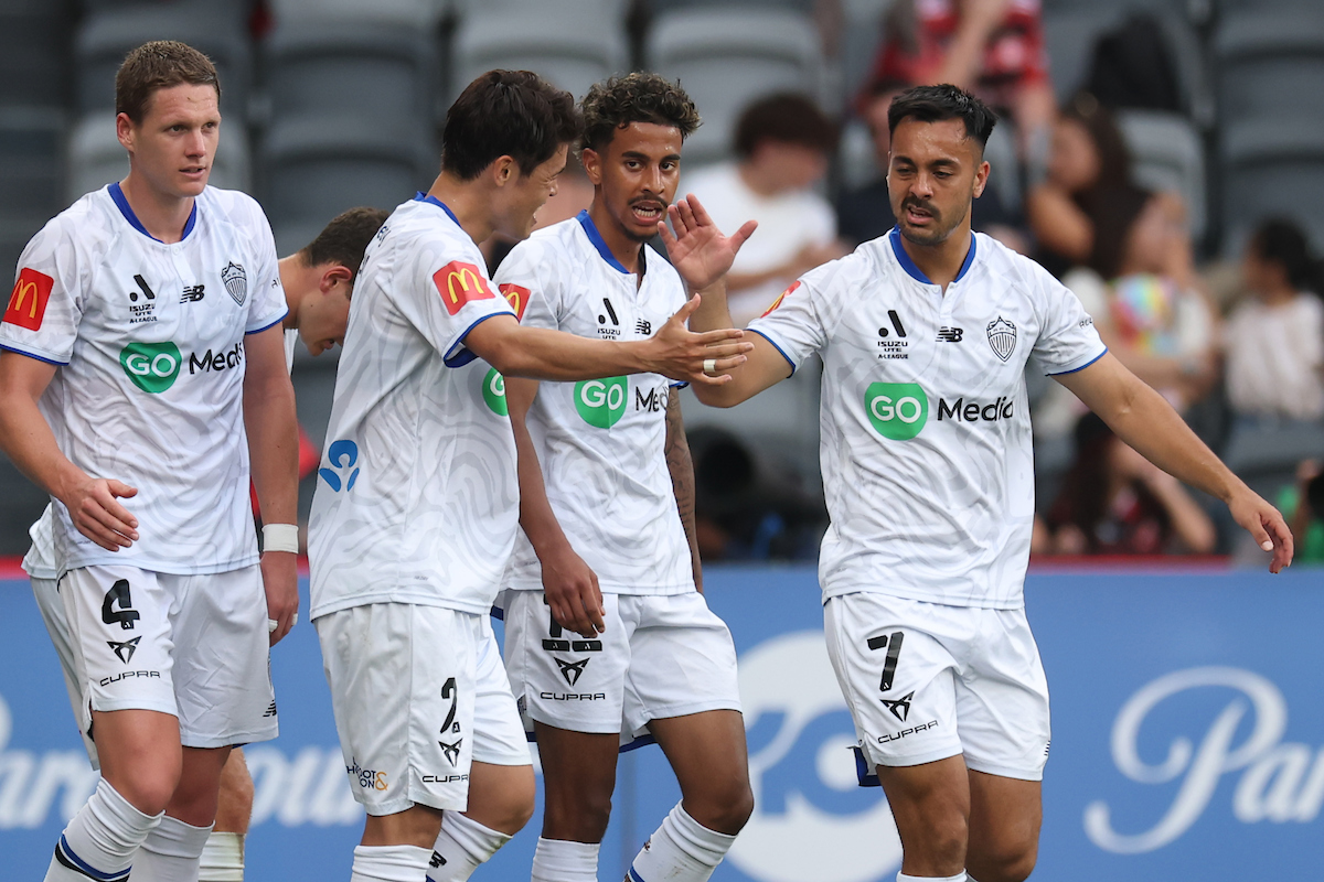 Auckland FC celebrate a goal. Photo / Photosport