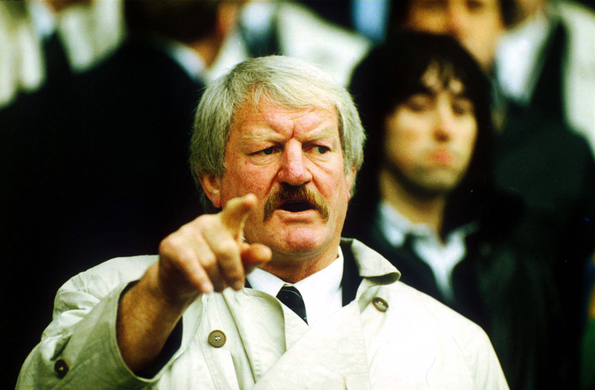 New Zealand coach Alex Wyllie at a Rugby World Cup match between the All Blacks and Canada in 1991. Photo / Photosport