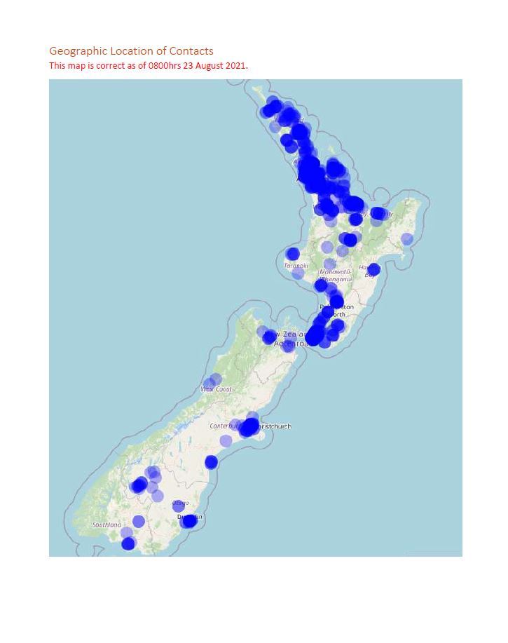 Heatmap of the location and concentration of contacts. 