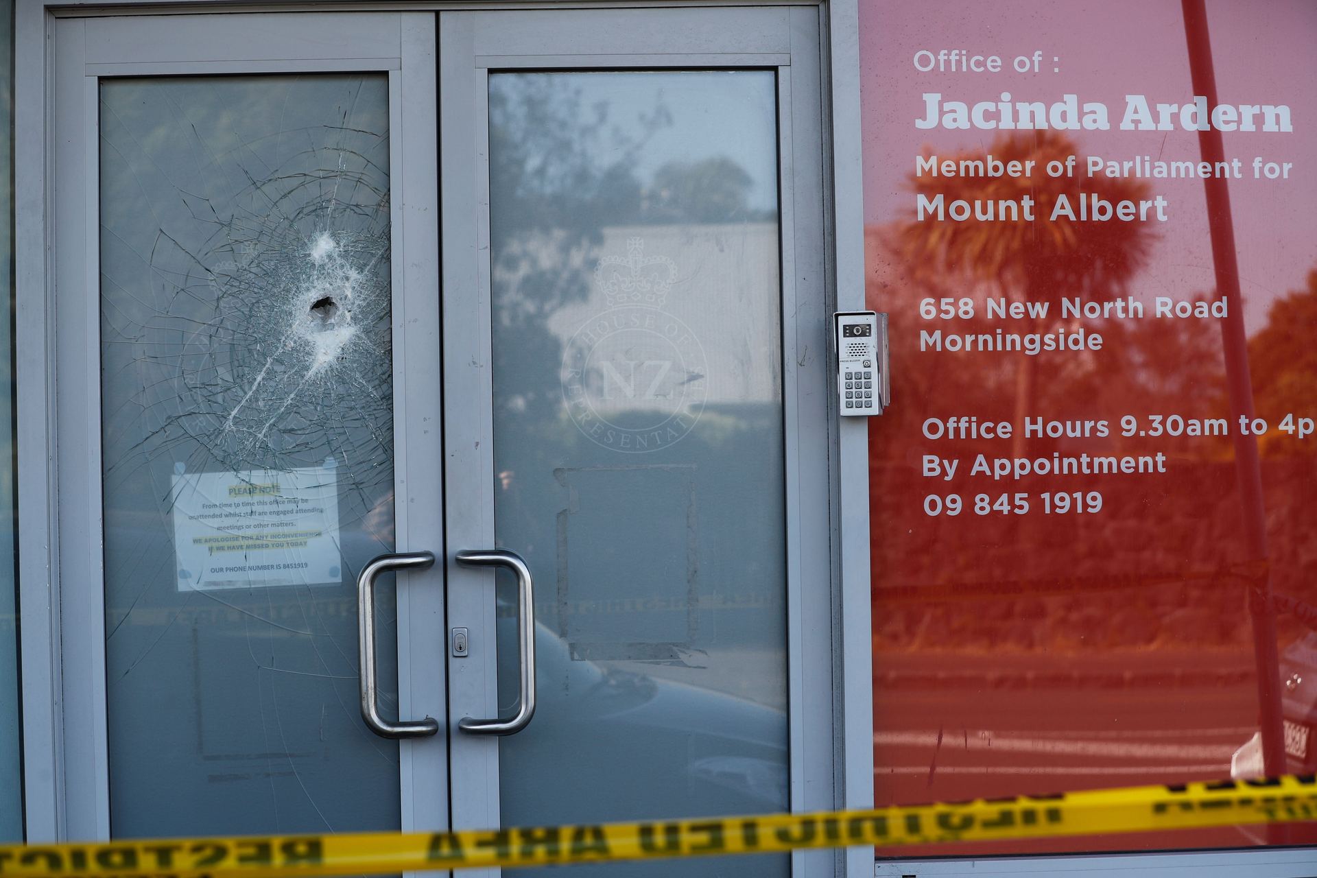 Police are investigating after the Prime Minister's Auckland office was damaged in an attack. Photo / Dean Purcell