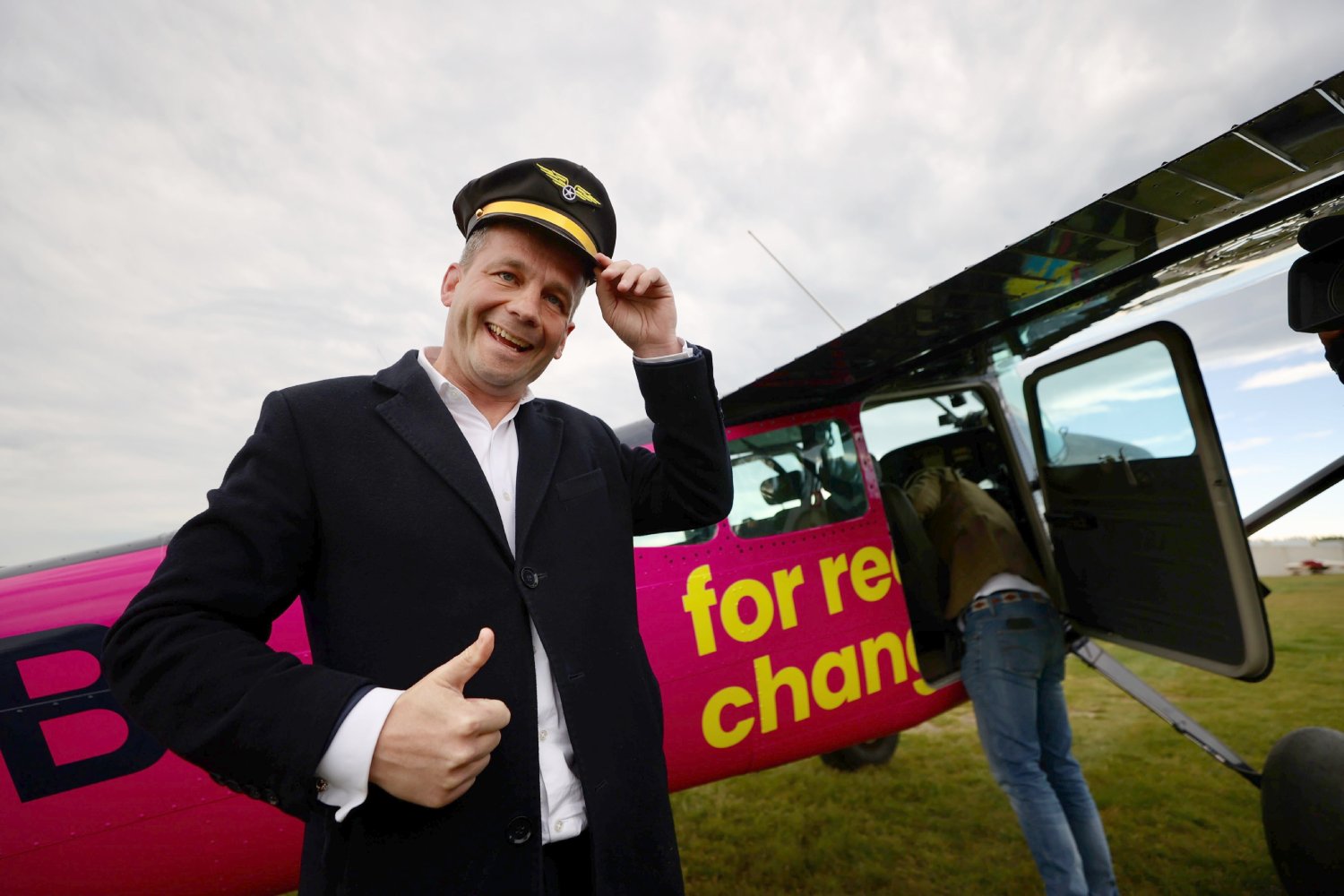 Act leader David Seymour with his second plane gifted for use during the campaign by a generous party supporter, seen here at Rangiora Airfield in Canterbury. Photo / George Heard