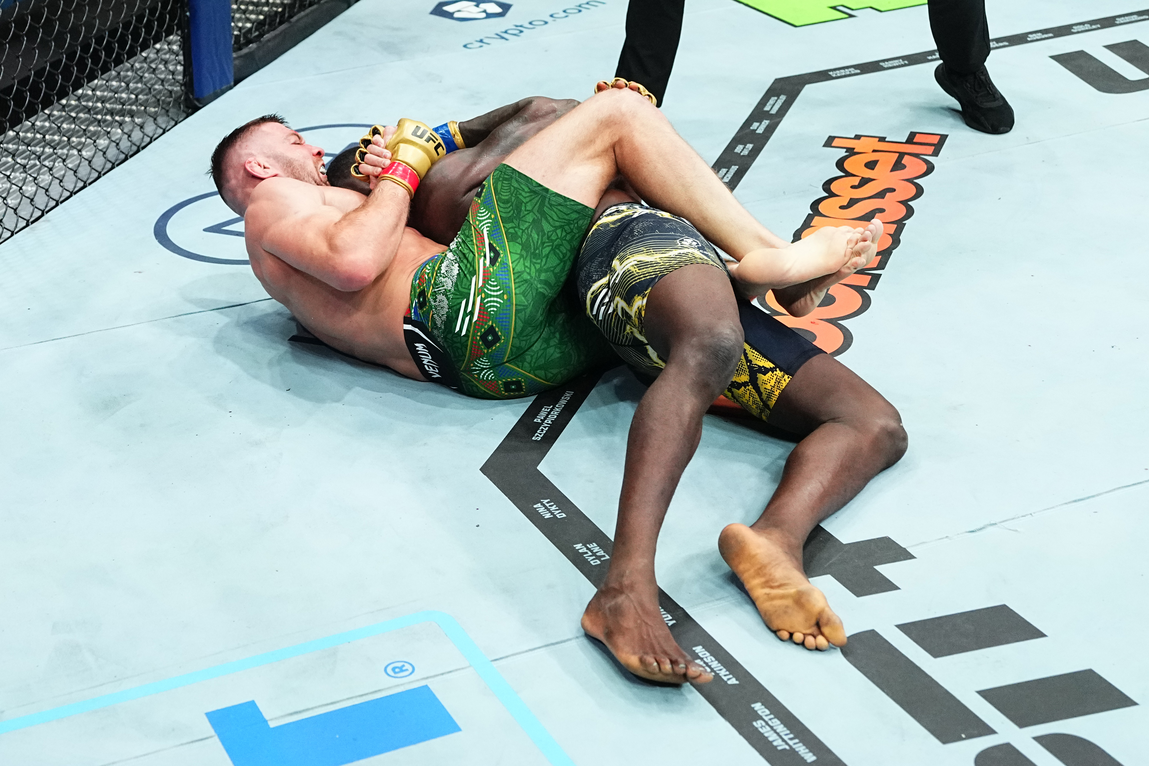 Dricus du Plessis locked in a rear naked choke to beat Israel Adesanya at UFC 305. Photo / Getty Images