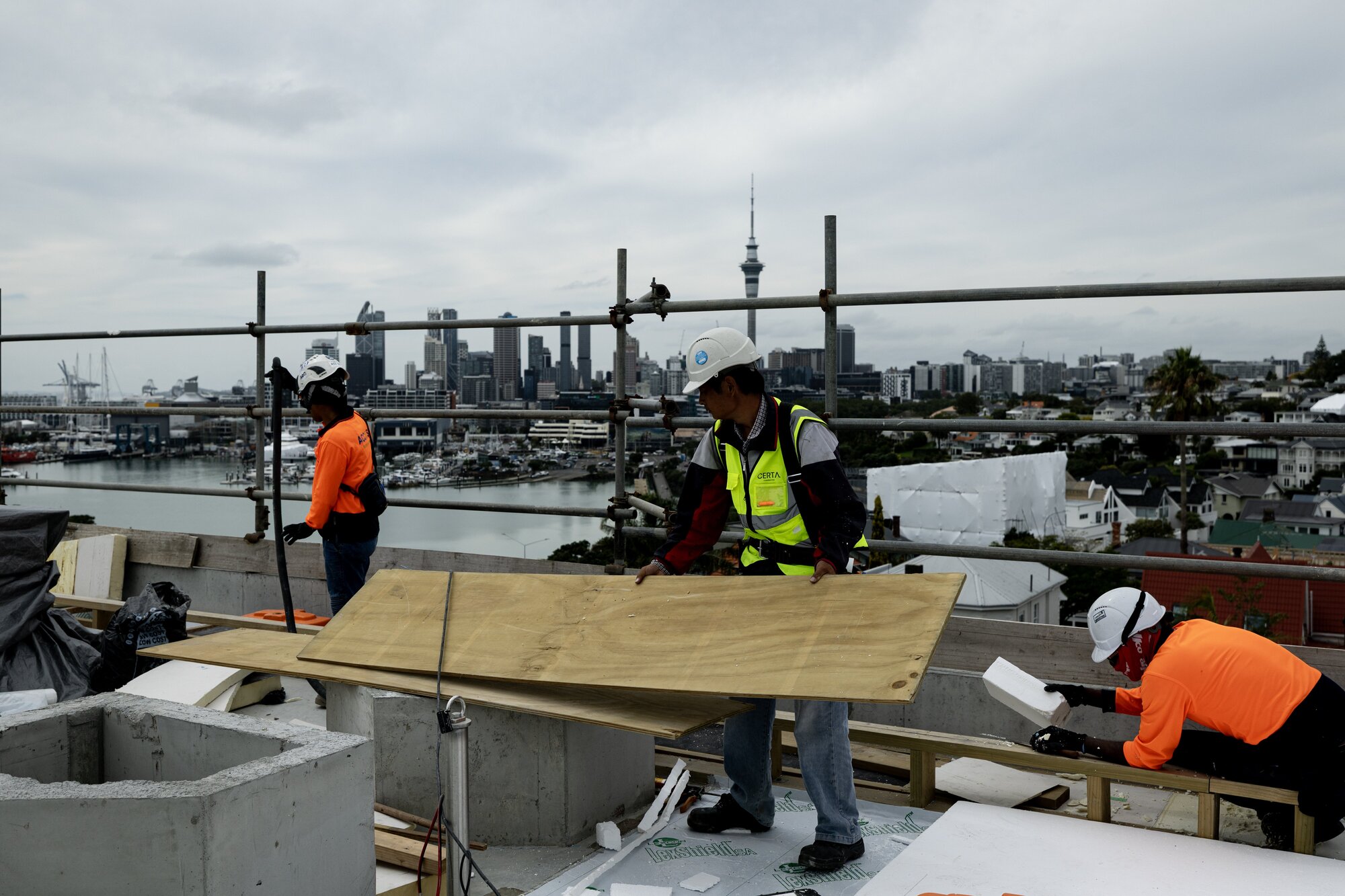 A rooftop terrace being finished, with stunning views of the CBD. Photo / Dean Purcell