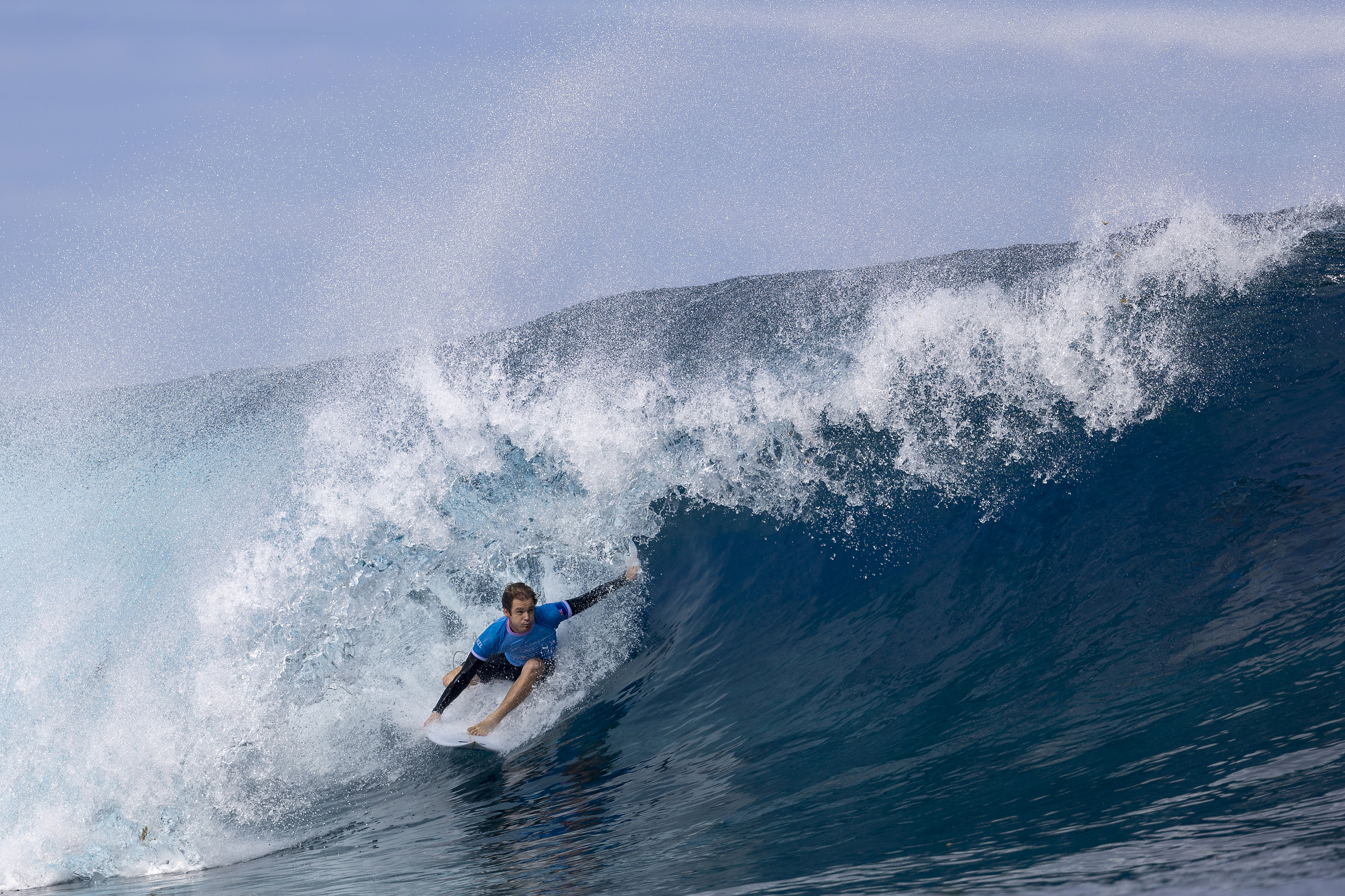 Billy Stairmand in action at Teahupo'o during round one of the Olympics. Photo / Getty Images