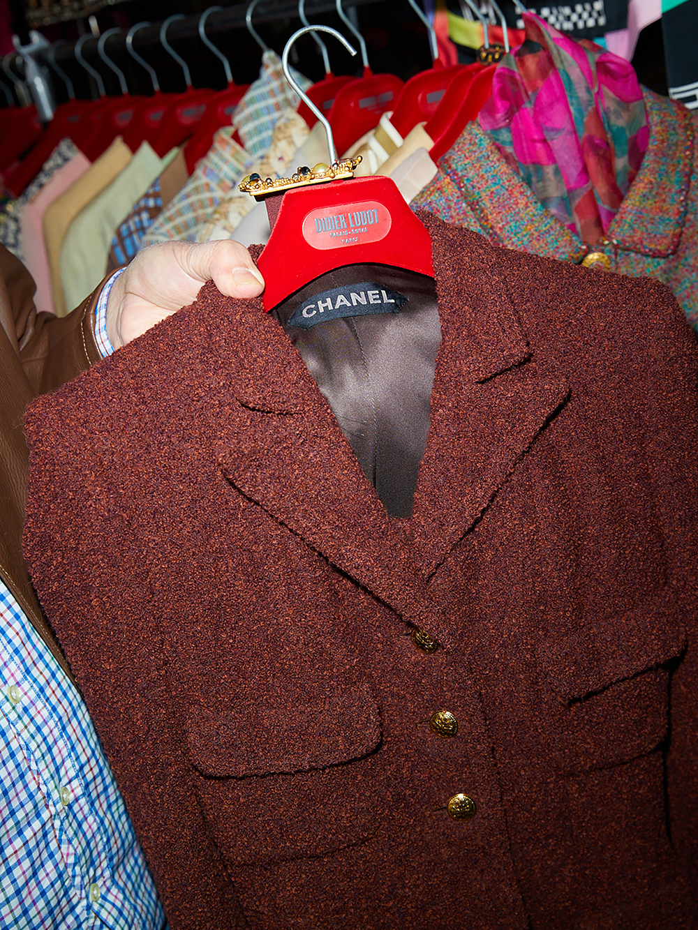 A Chanel haute couture maroon tweed jacket by Karl Lagerfeld, 1996. Photo / Hugues Laurent, The New York Times