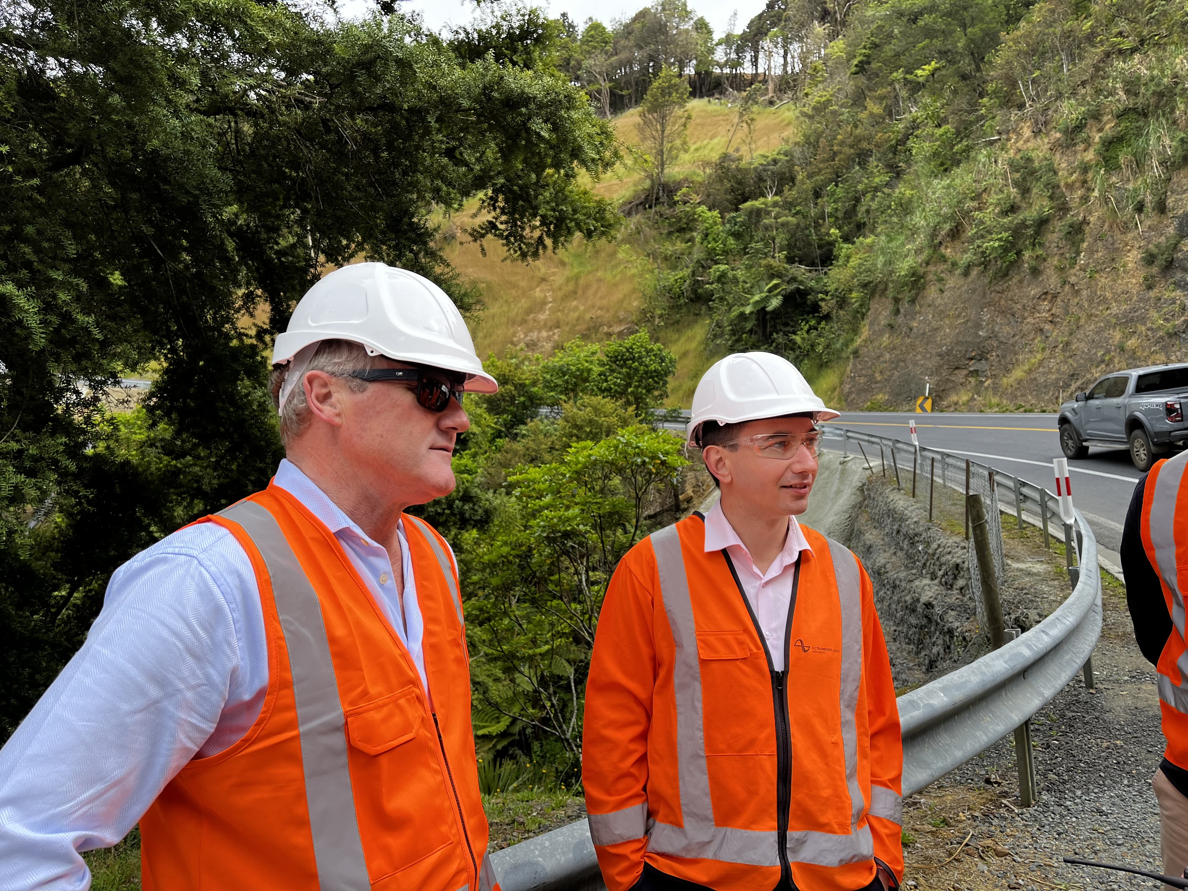 Transport Minister Simeon Brown [right] visited the Brynderwyns site with Northland MP Grant McCallum on Friday.