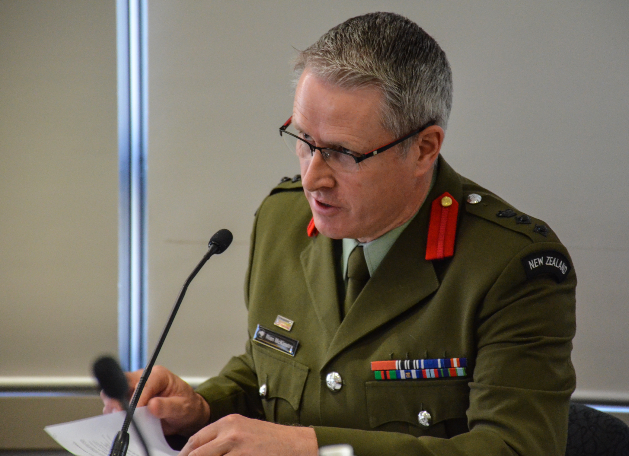 Colonel Rian McKinstry testifies at the Inquiry into Operation Burnham. Photo / Boris Jancic
