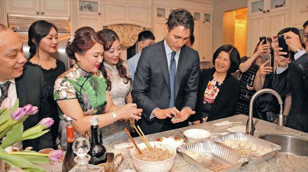 Edward Gong, far left, at a fundraiser for Canadian Prime Minister Justin Trudeau. Photo / File