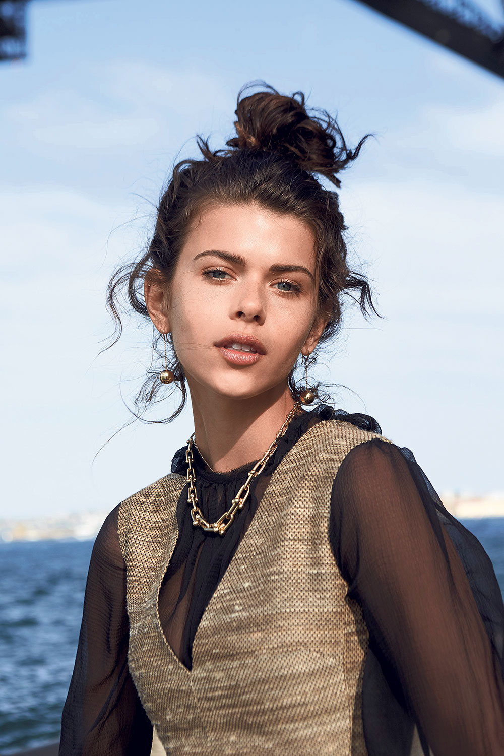 <b>Dior jacquard fringed dress</b> $8200. <b>Georgia Alice blouse</b> $559. <b>Tiffany & Co. HardWear 18k gold graduated link</b>, $18,200, and <b>HardWear 18k gold ball hook earrings</b> $2400.