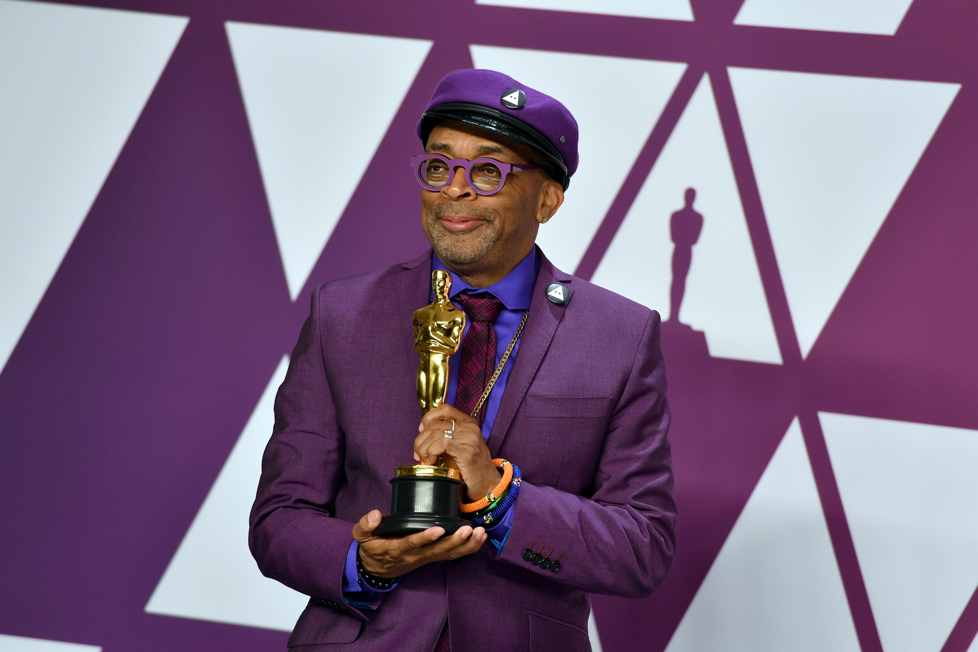Spike Lee poses with the award for best adapted screenplay BlacKkKlansman. He wasn't the only one upset by Green Book's win. Photo / AP