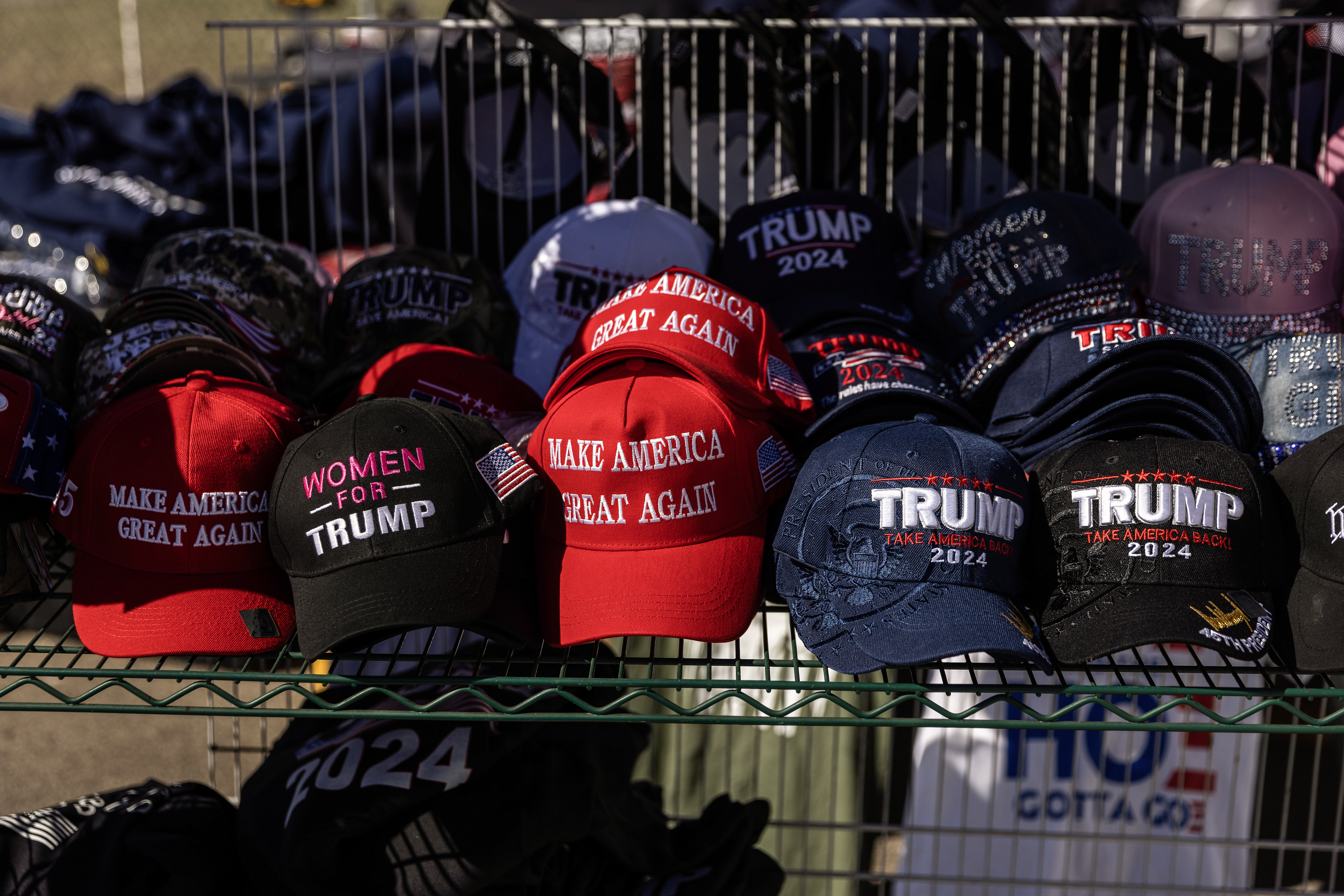 Trump campaign merchandise outside a Dayton, Ohio rally on March 16, 2024. Photo / Maddie McGarvey, The New York Times