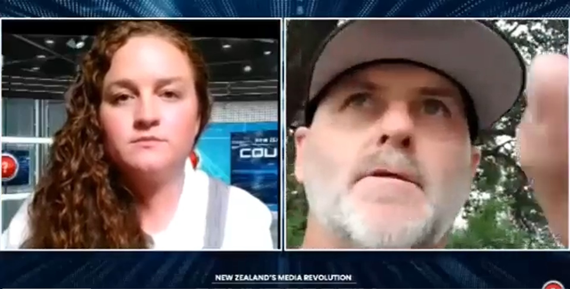 A Counterspin media outlet featuring Hannah Speirer and Kelvyn Alp, who was broadcasting from Parliament. Photo / Supplied