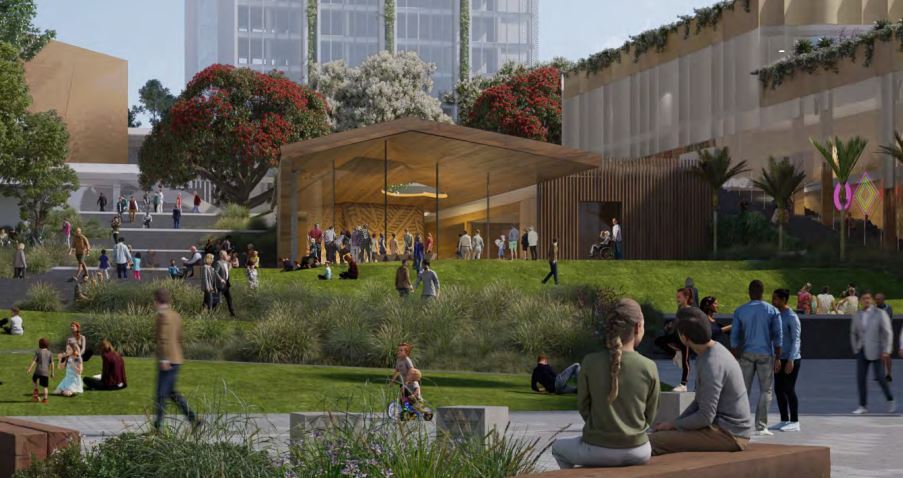 An artist's impression of the proposed civic whare, expected to be built as part of plans to rebuild the CBD. Image / Supplied