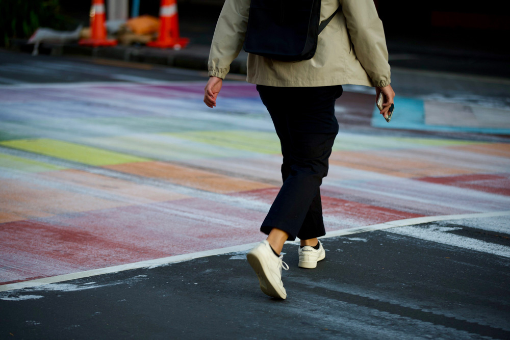 The rainbow crossing on Karangahape Rd is still visible after being covered with white paint overnight. Photo / Michael Craig