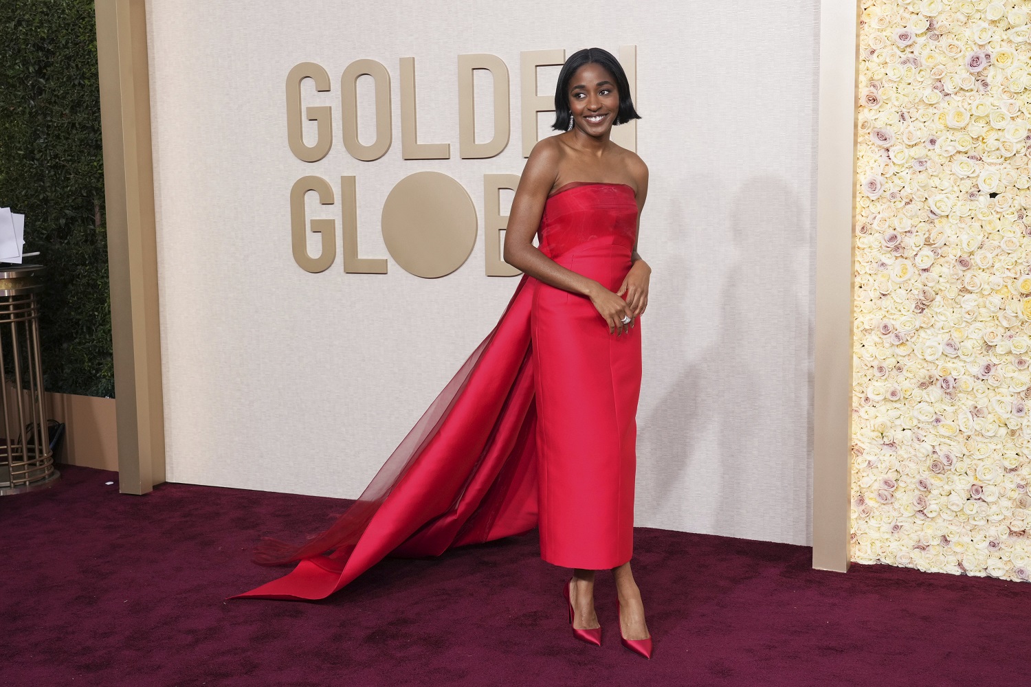 Ayo Edebiri attending the 81st Golden Globe Awards in Prada. Photo / Jordan Strauss, AP