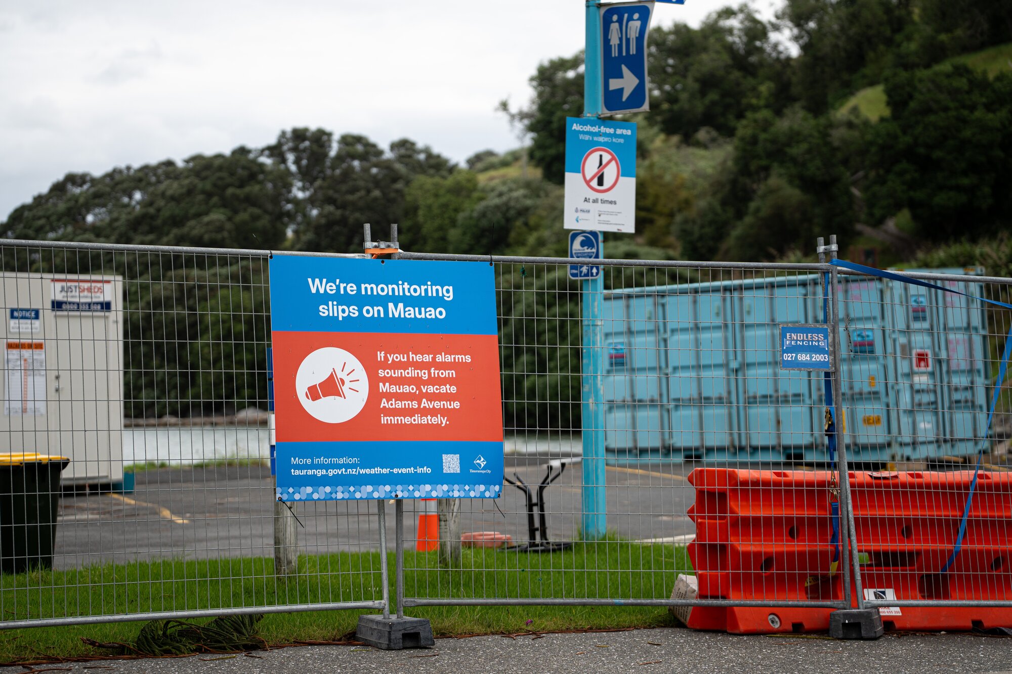 The main landside area is being monitored and remains cordoned off to the public. Photo / Alyse Wright 