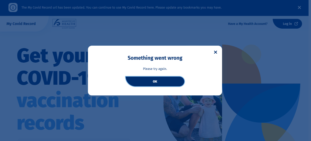 An error message from this morning. The Ministry of Health could not immediately say if errors were the result of overloading or bugs in the system.