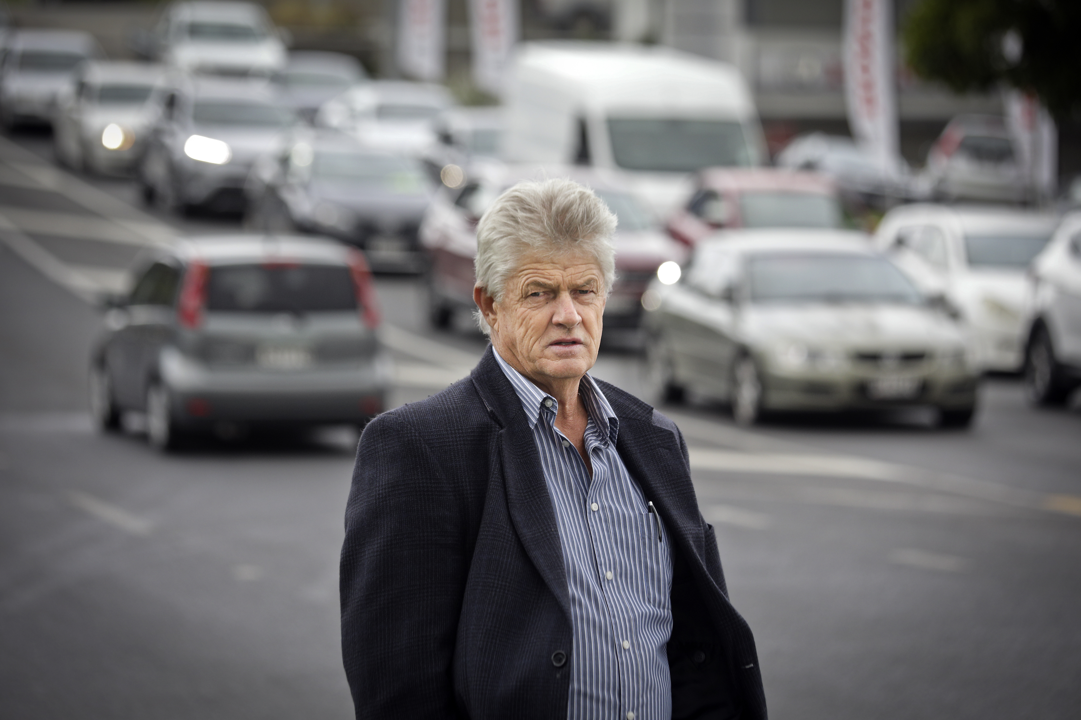 Tauranga city councillor Larry Baldock at the intersection of Elizabeth St and Takitimu Drive that needs a big investment to make traffic flow smoothly. Photo / Andrew Warner