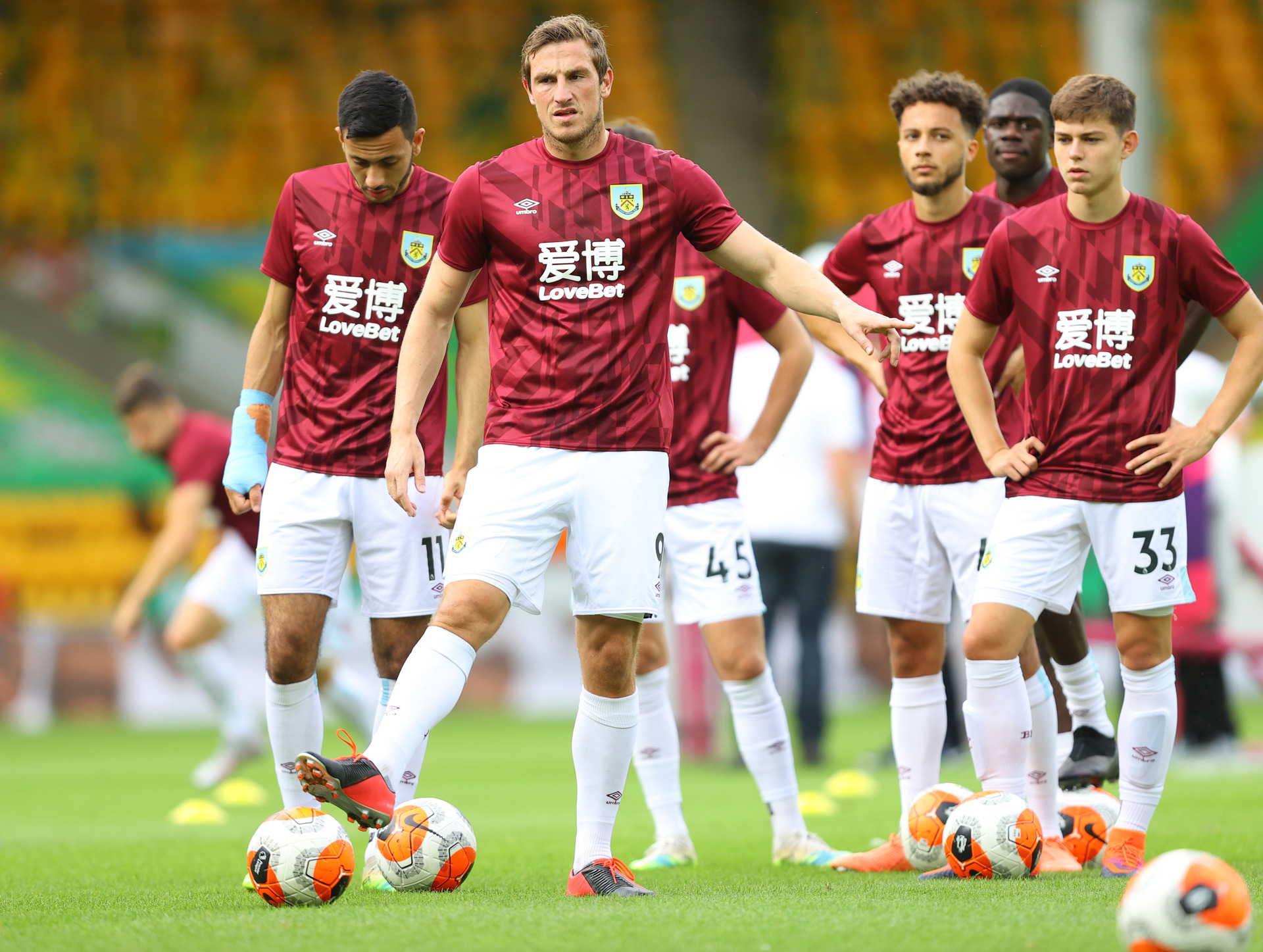 Chris Wood of Burnley warms up prior to the Premier League match between Norwich City and Burnley FC at Carrow Road on July 18, 2020 in Norwich, England. Photo / Getty Images.