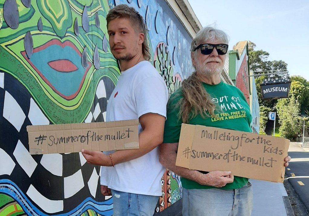 Sid Rosenthal from Waipapa [right] is a willing participant in the mullet campaign backed by All Black Jack Goodhue.