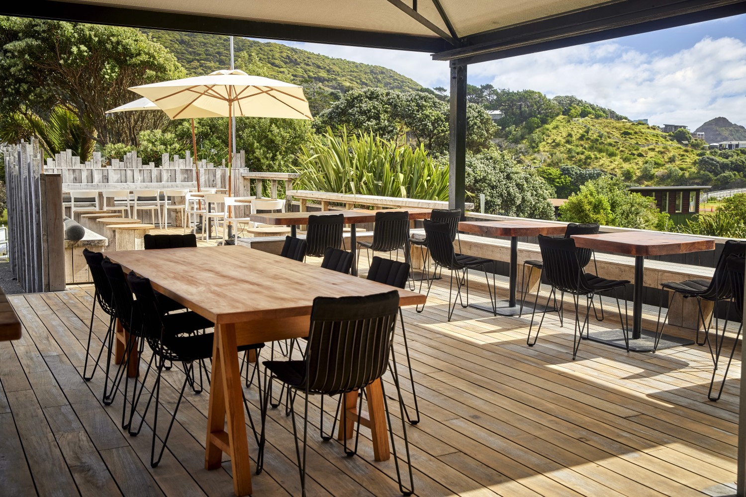 The outdoor covered area at Aryeh in Piha. Photo / Babiche Martens