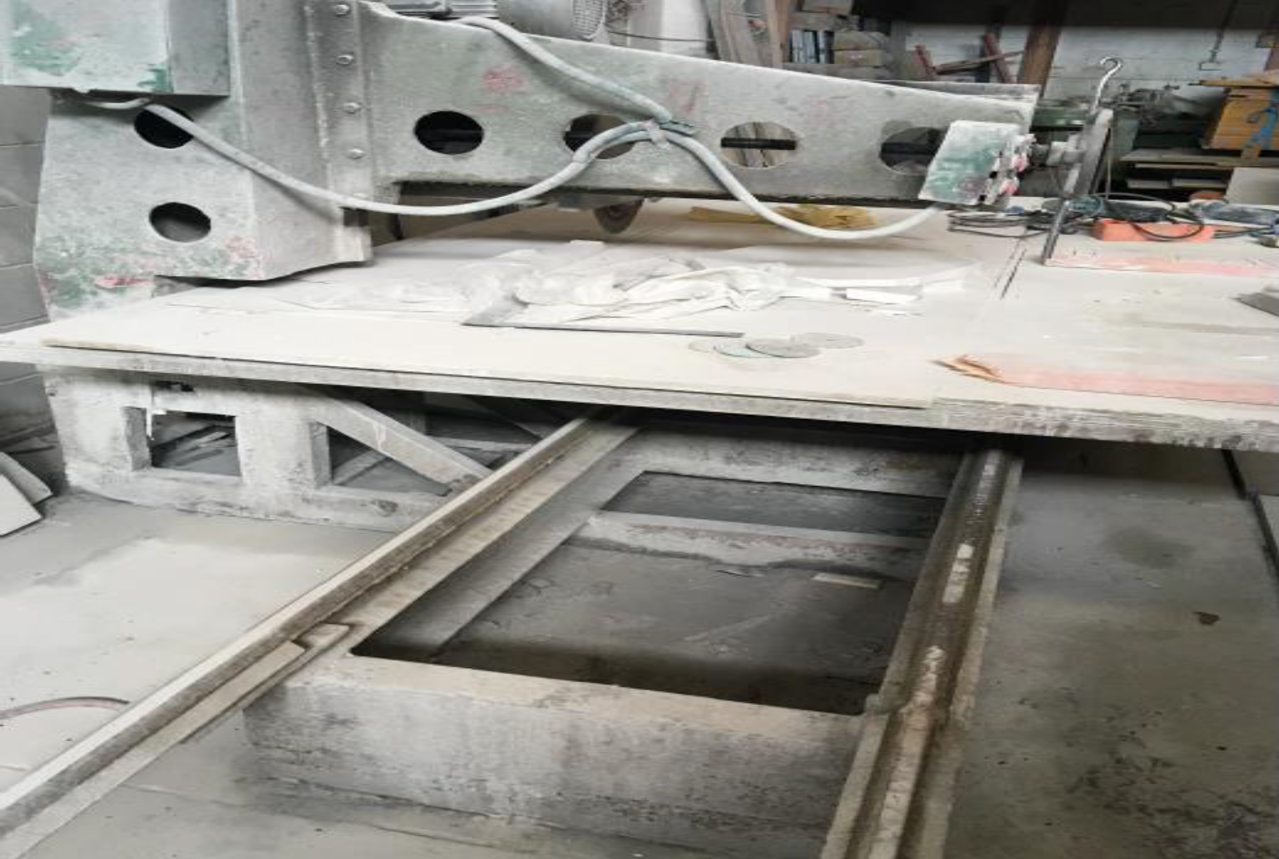 Safety measures should be in place to counteract dust from the cutting of engineered stone, including wet-cutting and extraction systems. This photograph was taken by WorkSafe inspectors in October 2020, of an unidentified business where a pile of dusty off-cuts was also discovered.