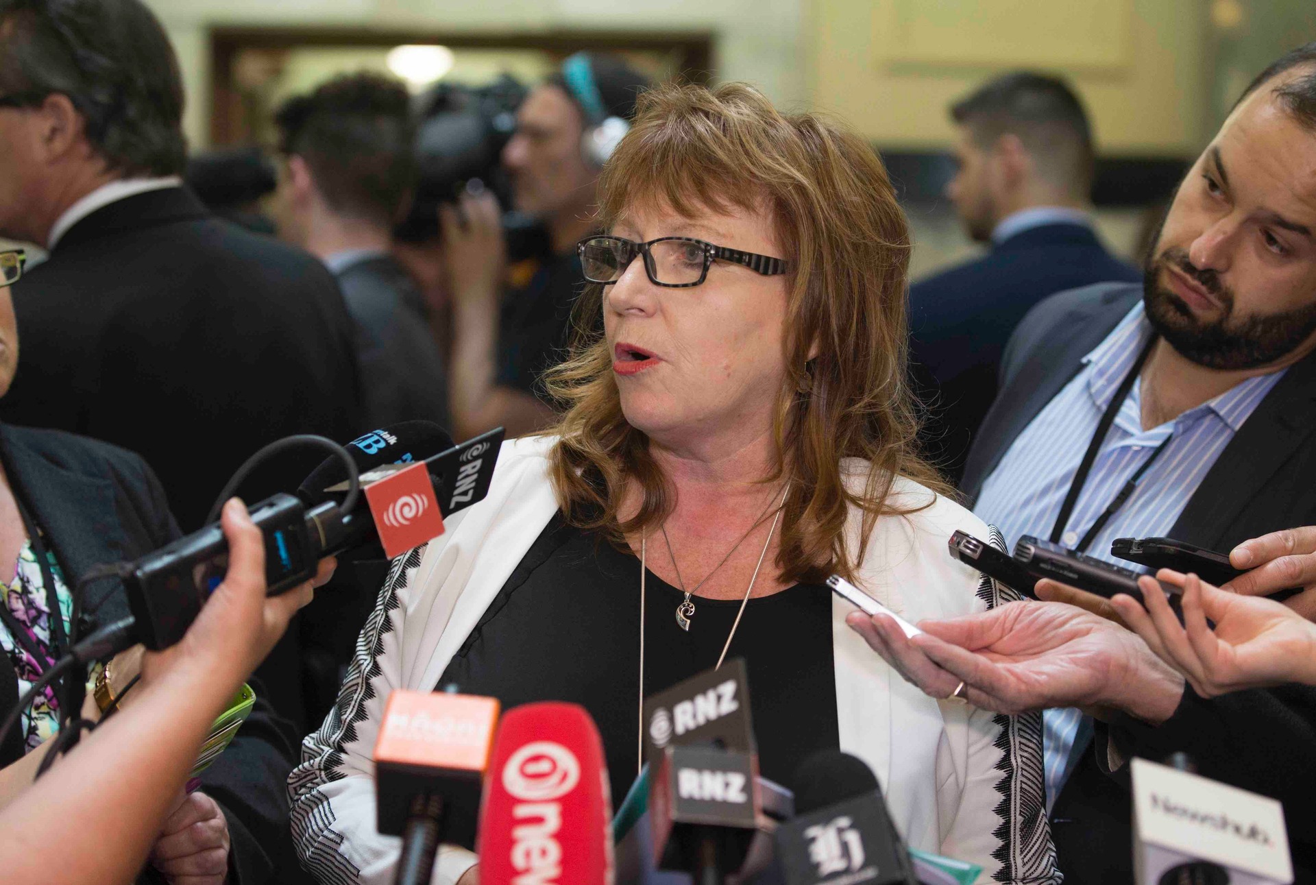 Former broadcasting minister Clare Curran during a press conference over the Carol Hirschfeld saga in 2018. Photo / Mark Mitchell