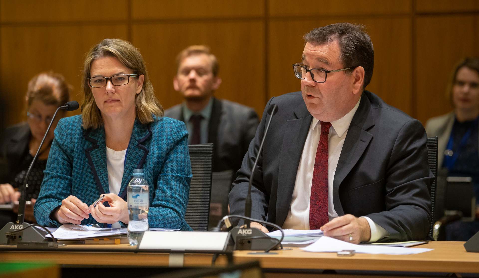 Treasury Secretary Dr Caralee McLiesh and Finance Minister Grant Robertson during their appearance at the finance and expenditure committee at Parliament. Photo / Mark Mitchell