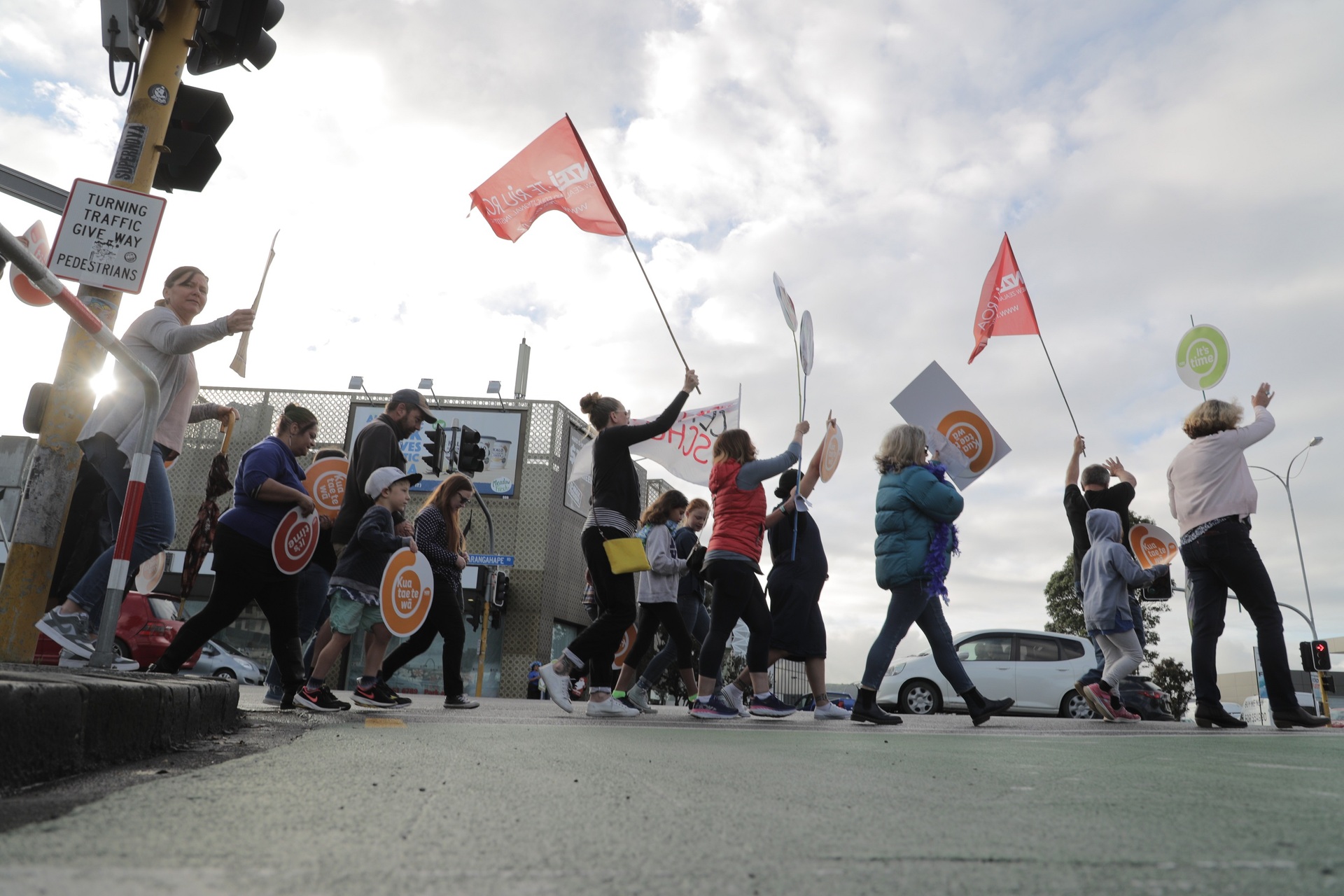 Striking teachers march in Ponsonby today. Photo / Michael Craig