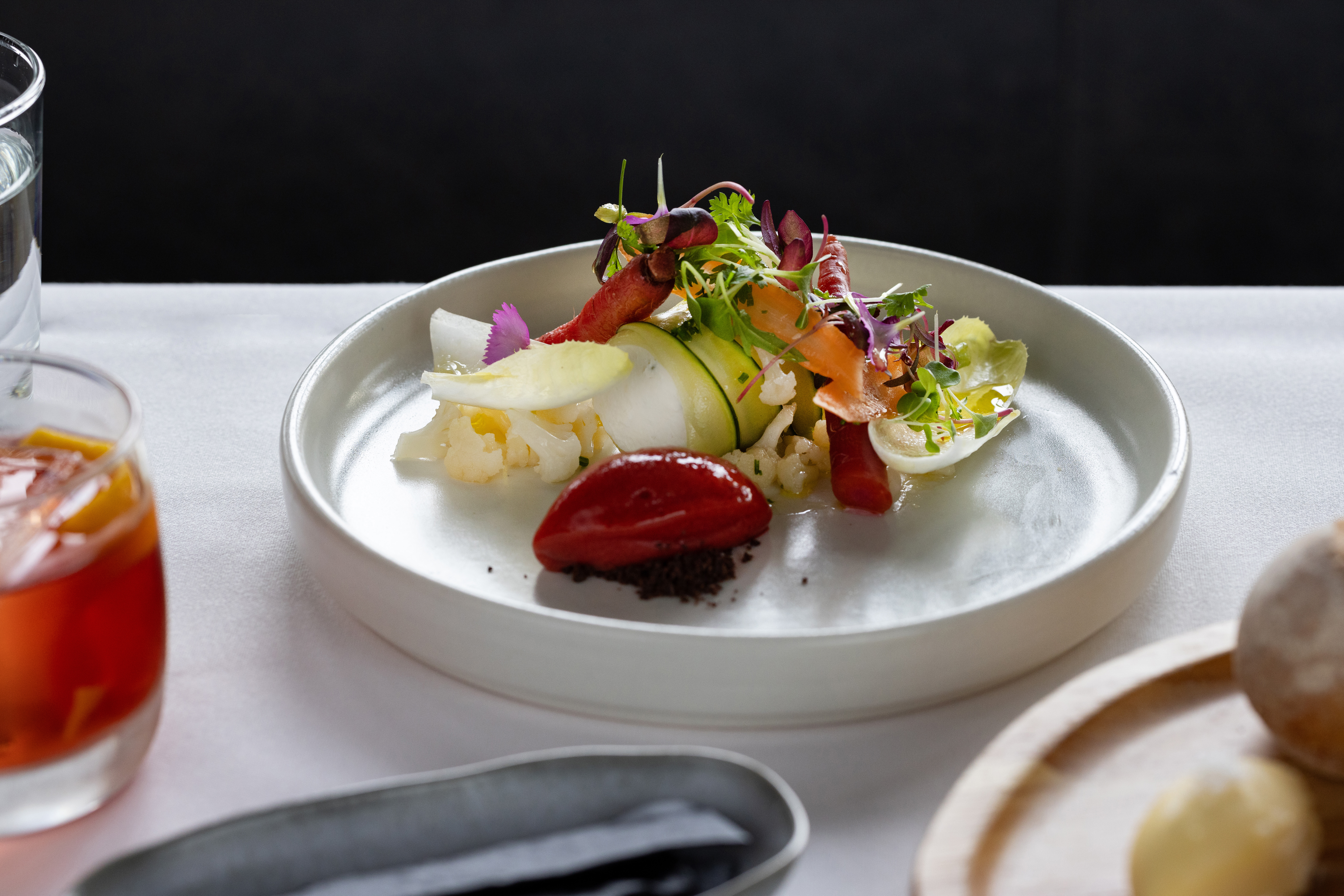 The courgette and three cheese ballotine with tamarillo sorbet. Photo / Babiche Martens