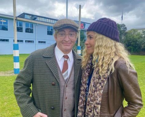 Minnie Driver pictured with Rhys Darby is in Dunedin filming One Winter. Photo / Instagram/driverminnie