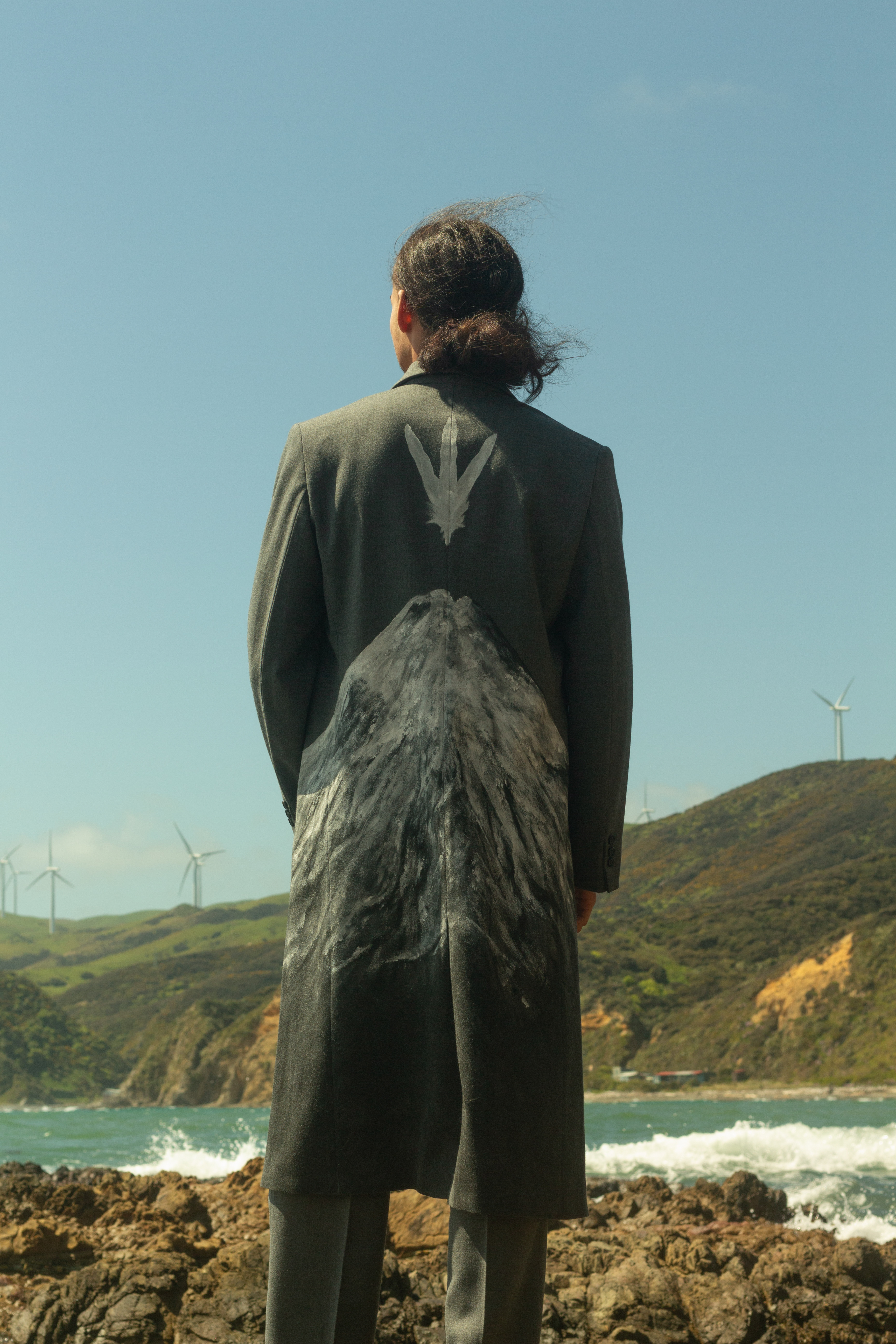 This jacket features the peak of Taranaki and raukura. Photo / Renati Waaka