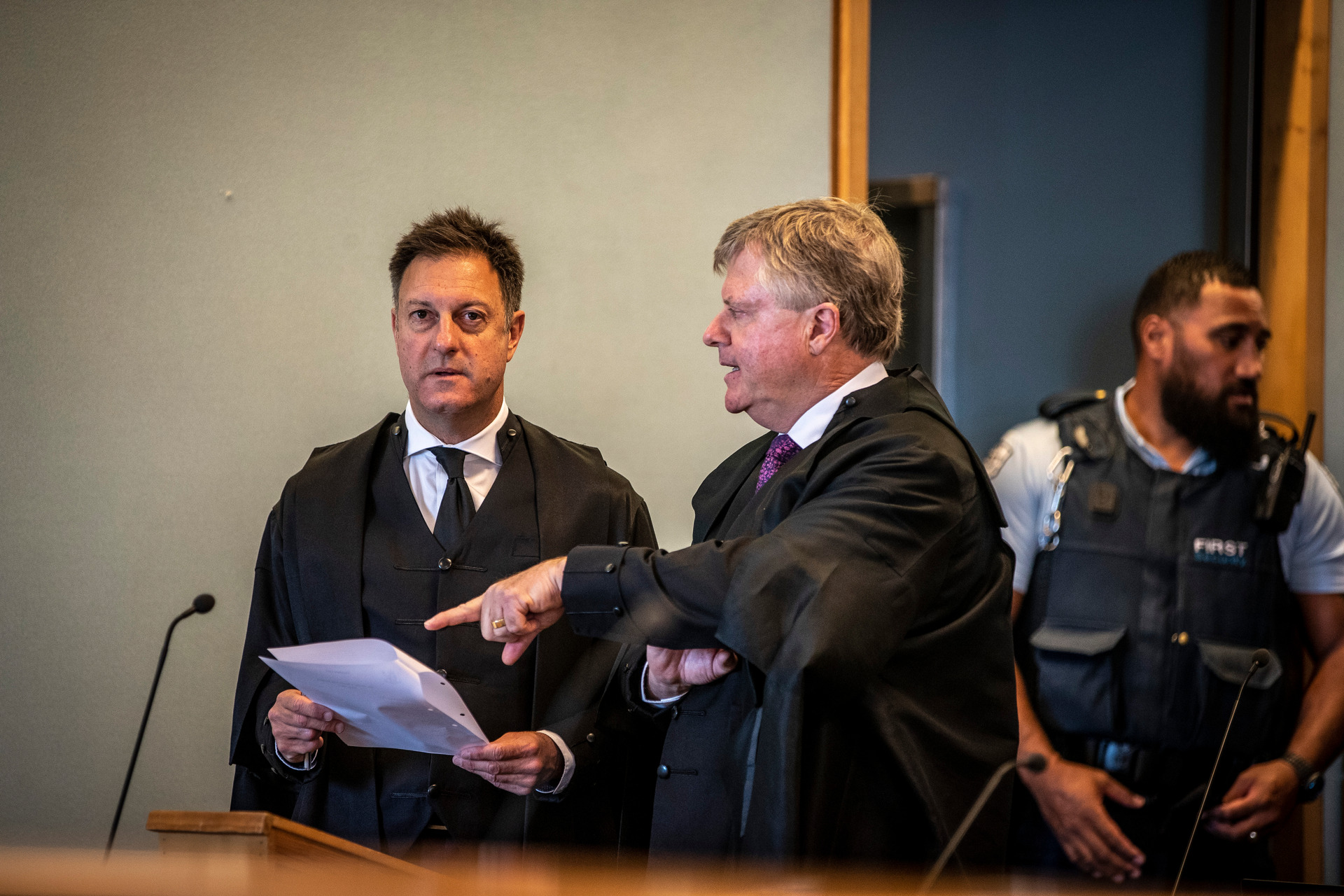 Lead Crown prosecutor Simon Foote QC and the businessman's lawyer David Jones QC discuss the case. Photo / Michael Craig