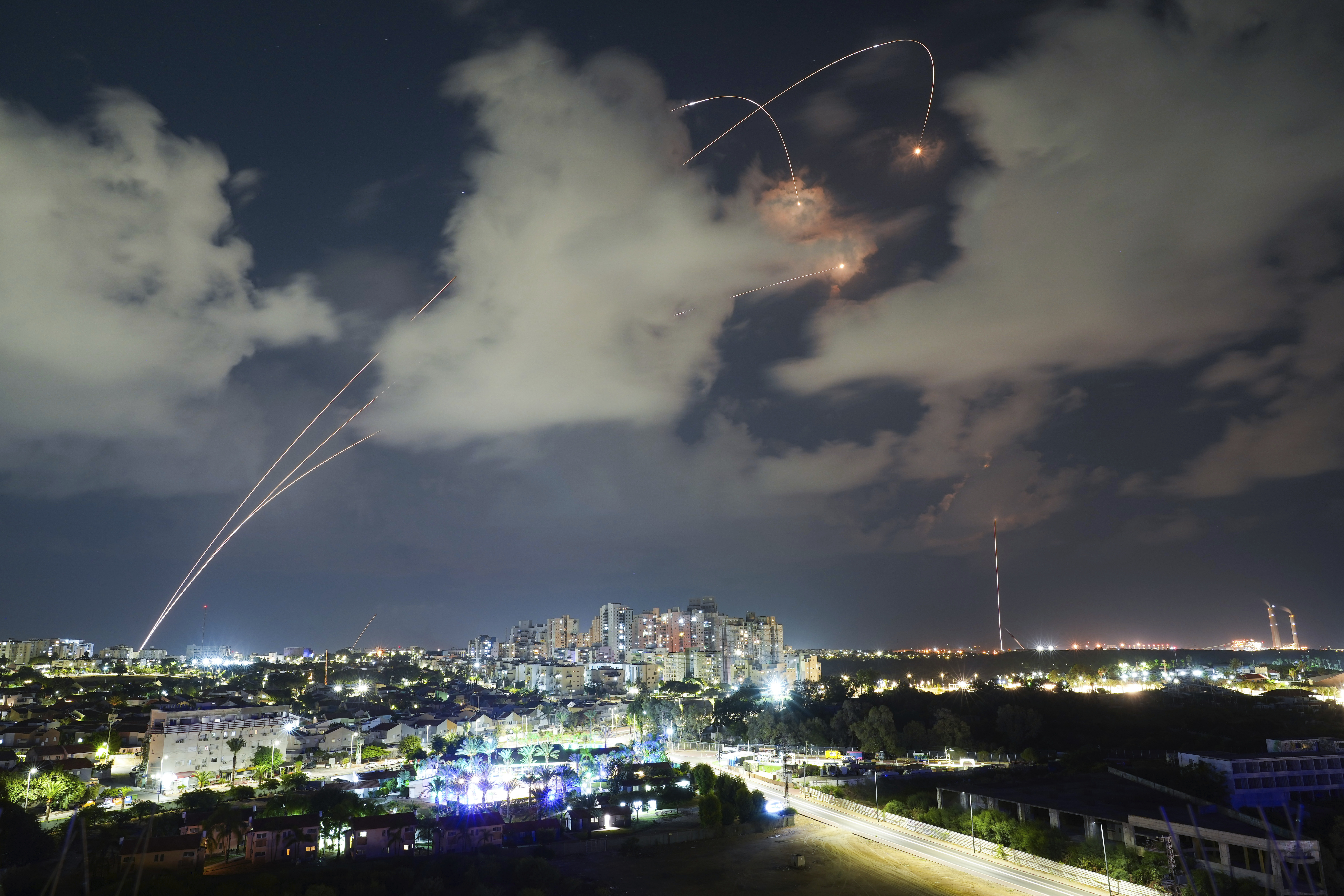 Israel's Iron Dome air defence system fires to intercept a rocket fired from the Gaza Strip, in Ashkelon, Israel. Photo / AP